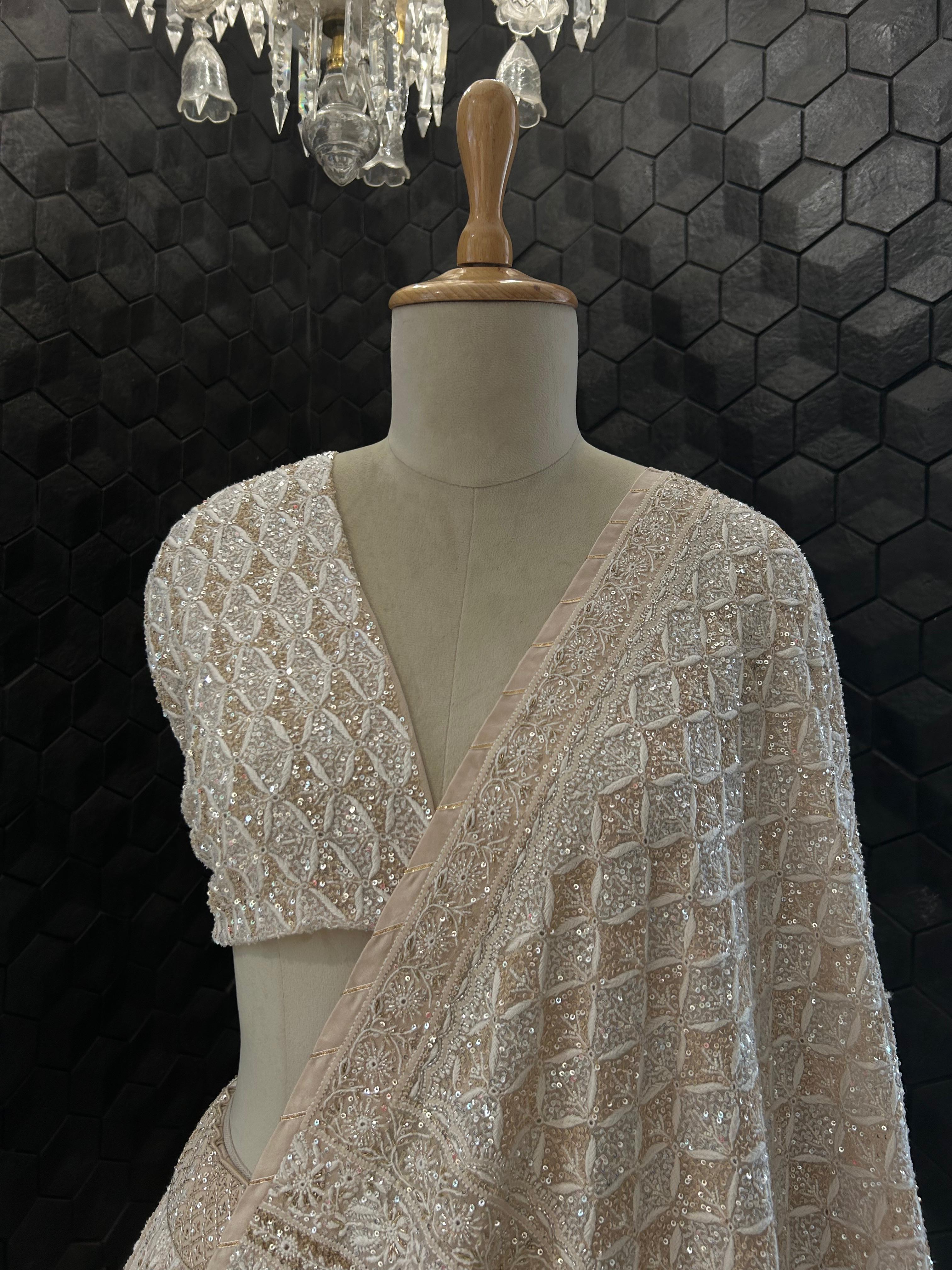 Beige georgette ek-taar chikankari lehenga set