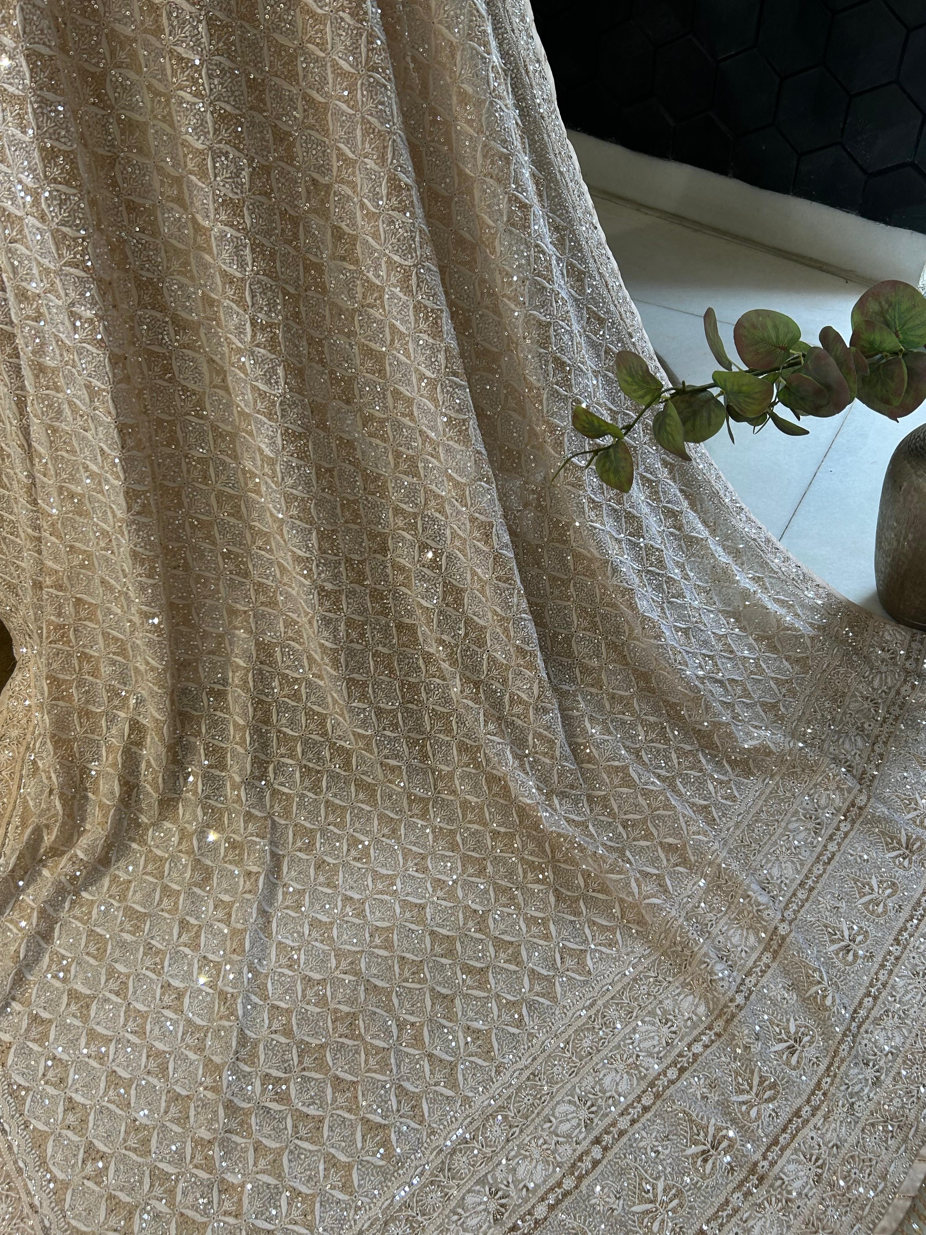 Beige georgette ek-taar chikankari lehenga set