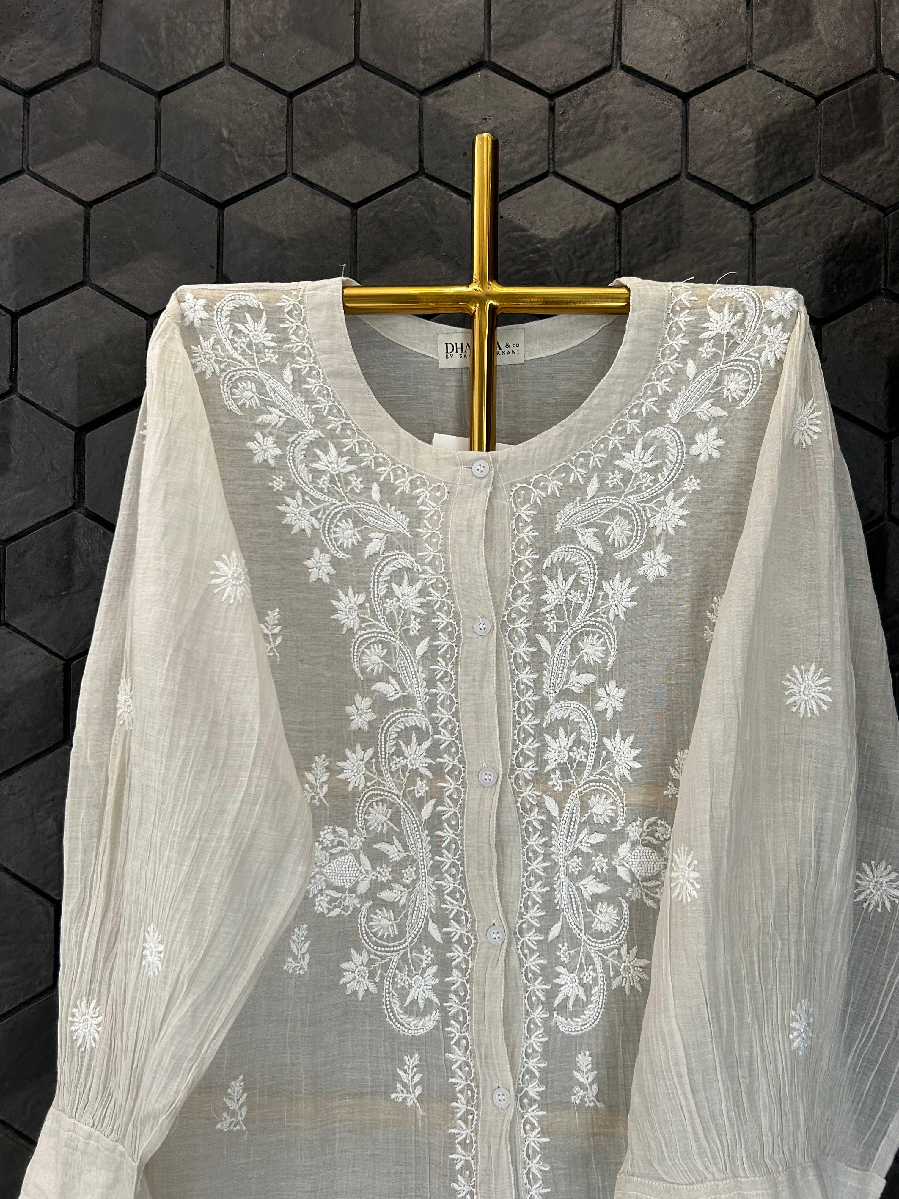 Silver tissue chikankari co-ord set