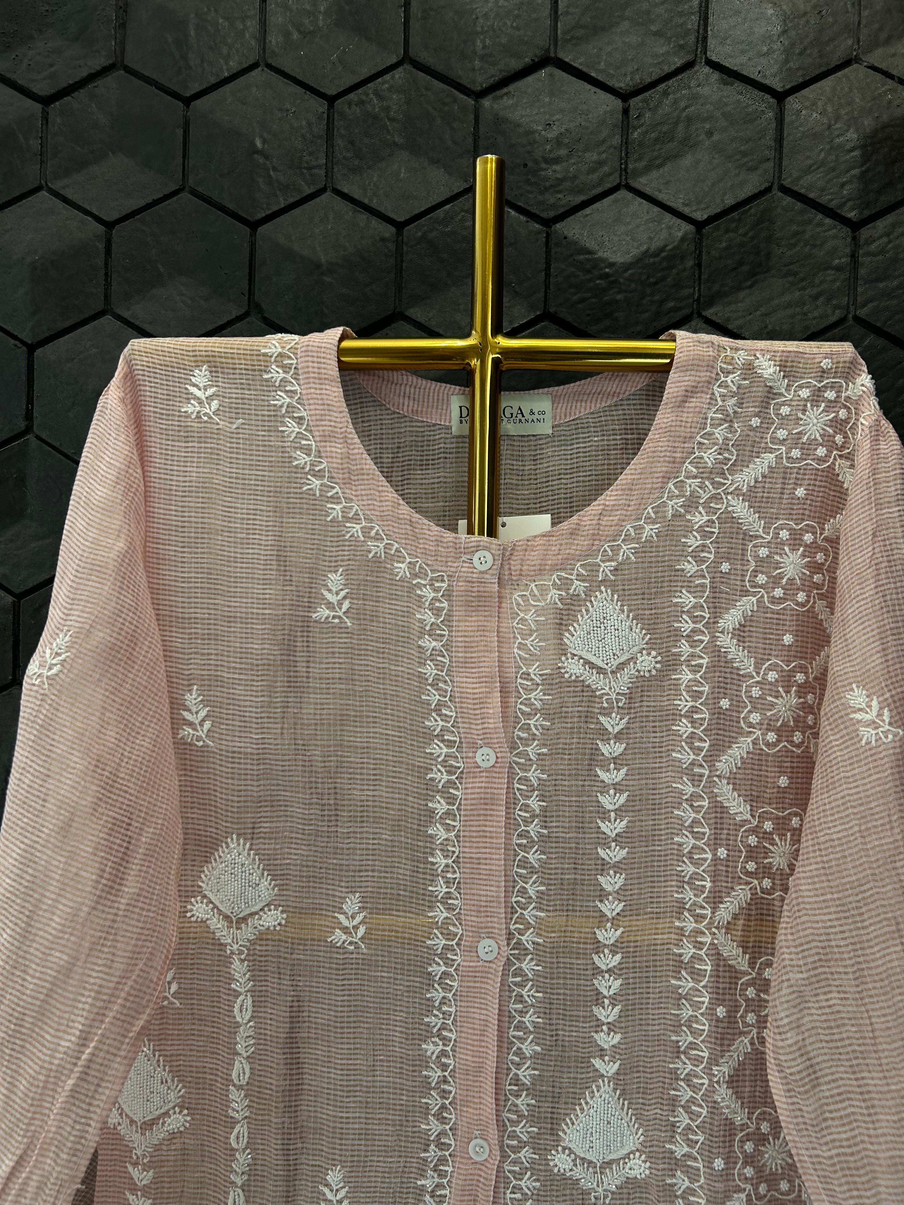 Pink tissue kota chikankari co-ord set