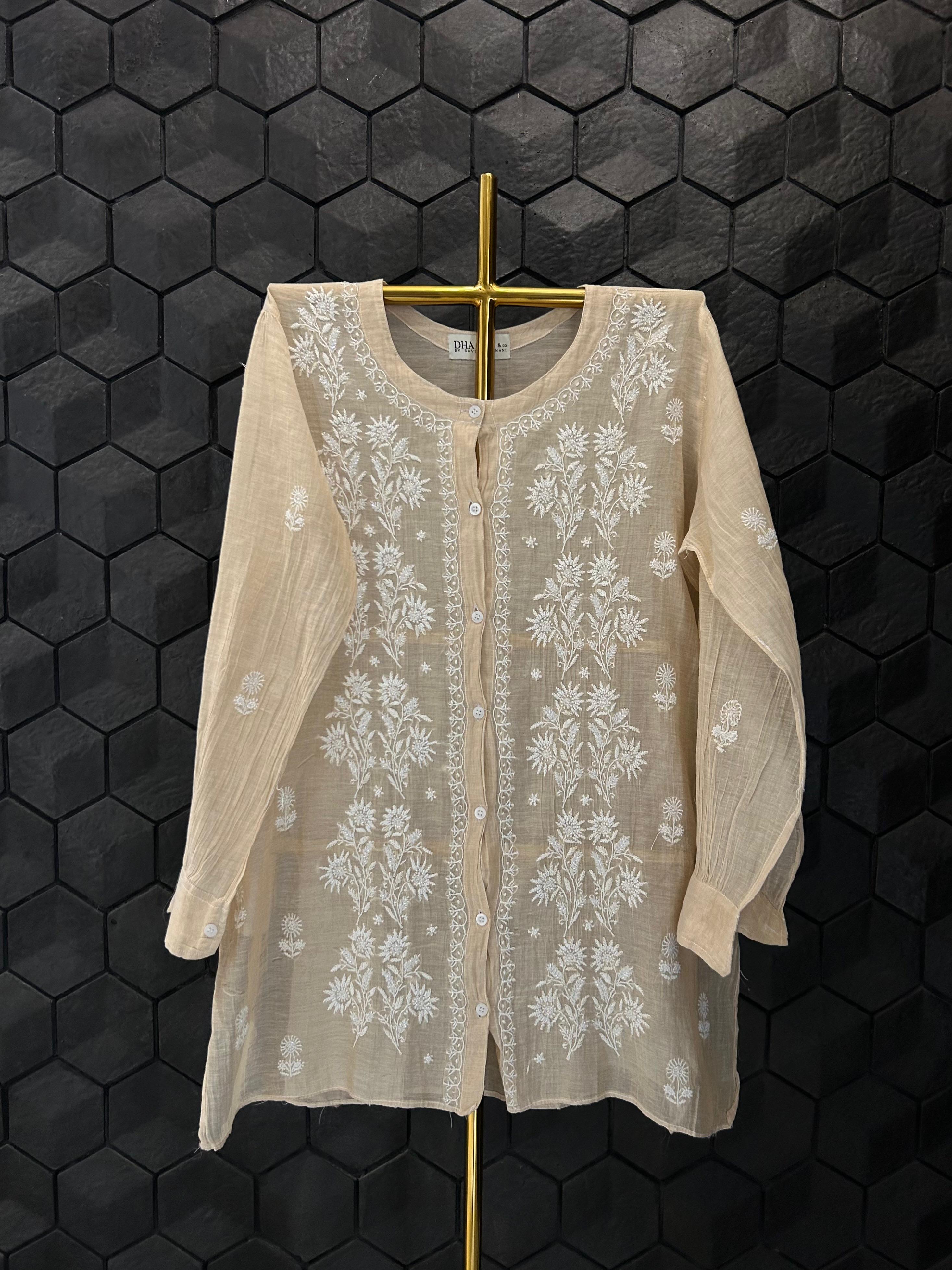 Golden tissue chikankari co-ord set