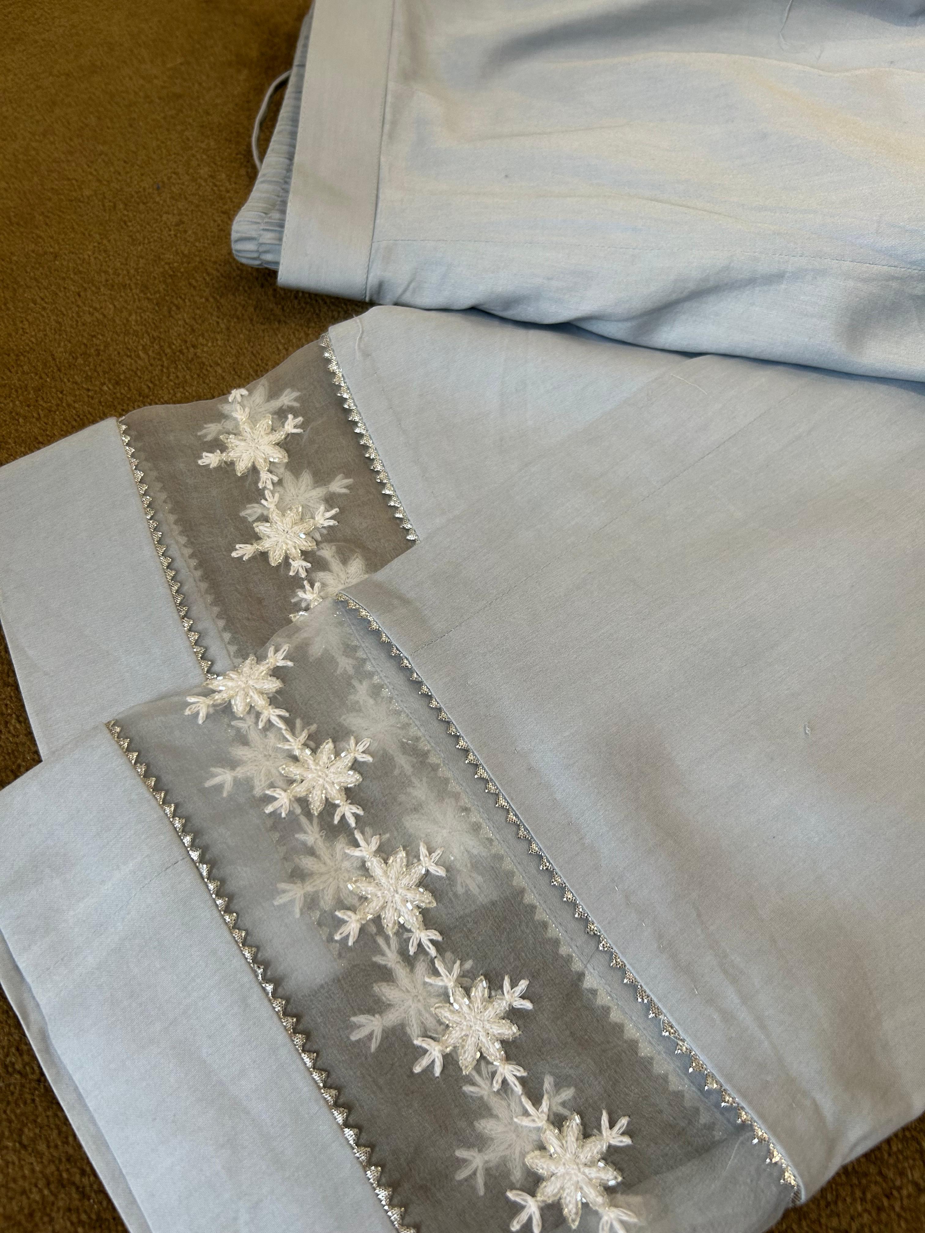 Rashmika Mandana in Powder Blue Chanderi Chikankari Anarkali Set