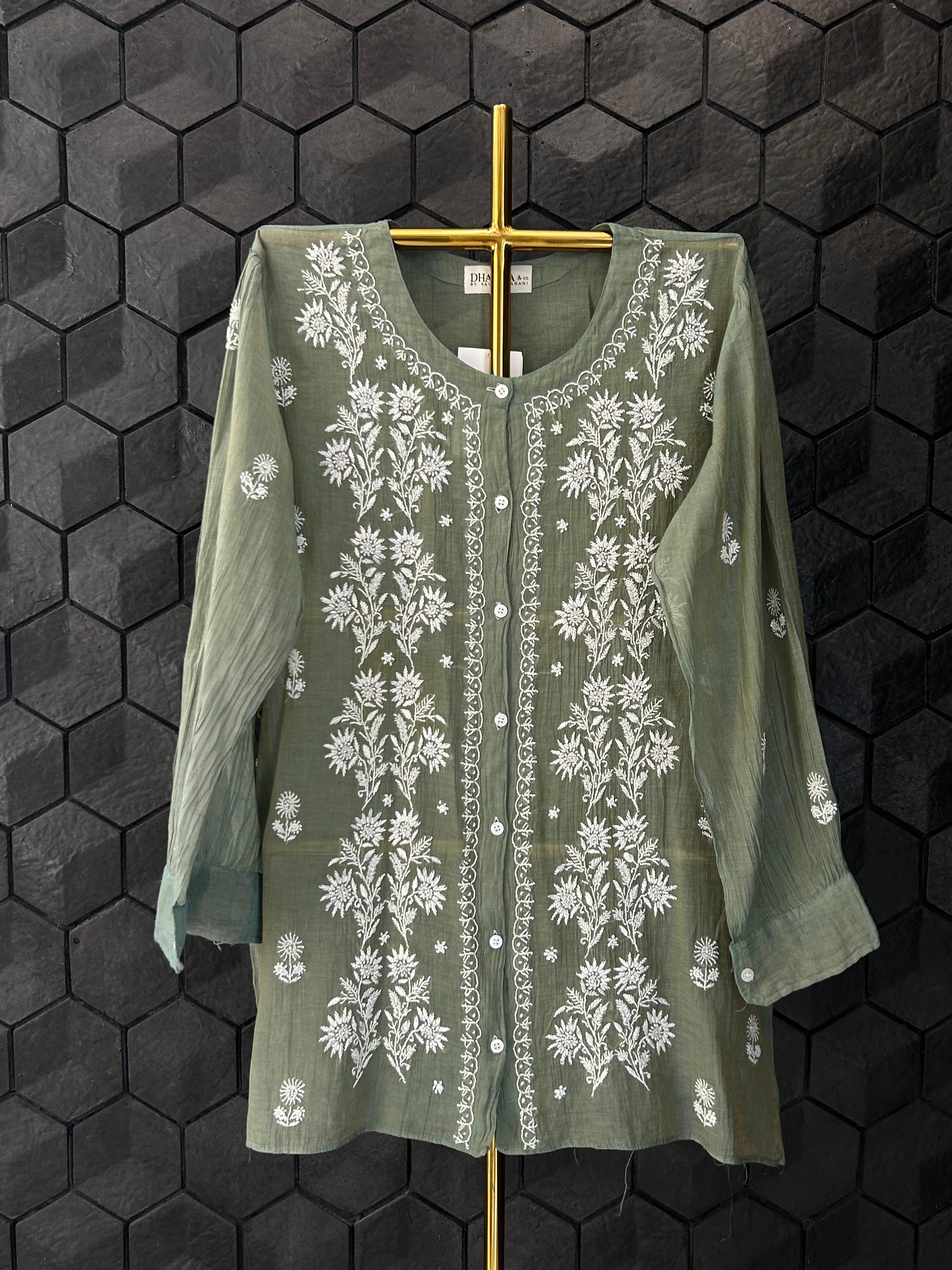 Green Tissue Chikankari Co-ord Set