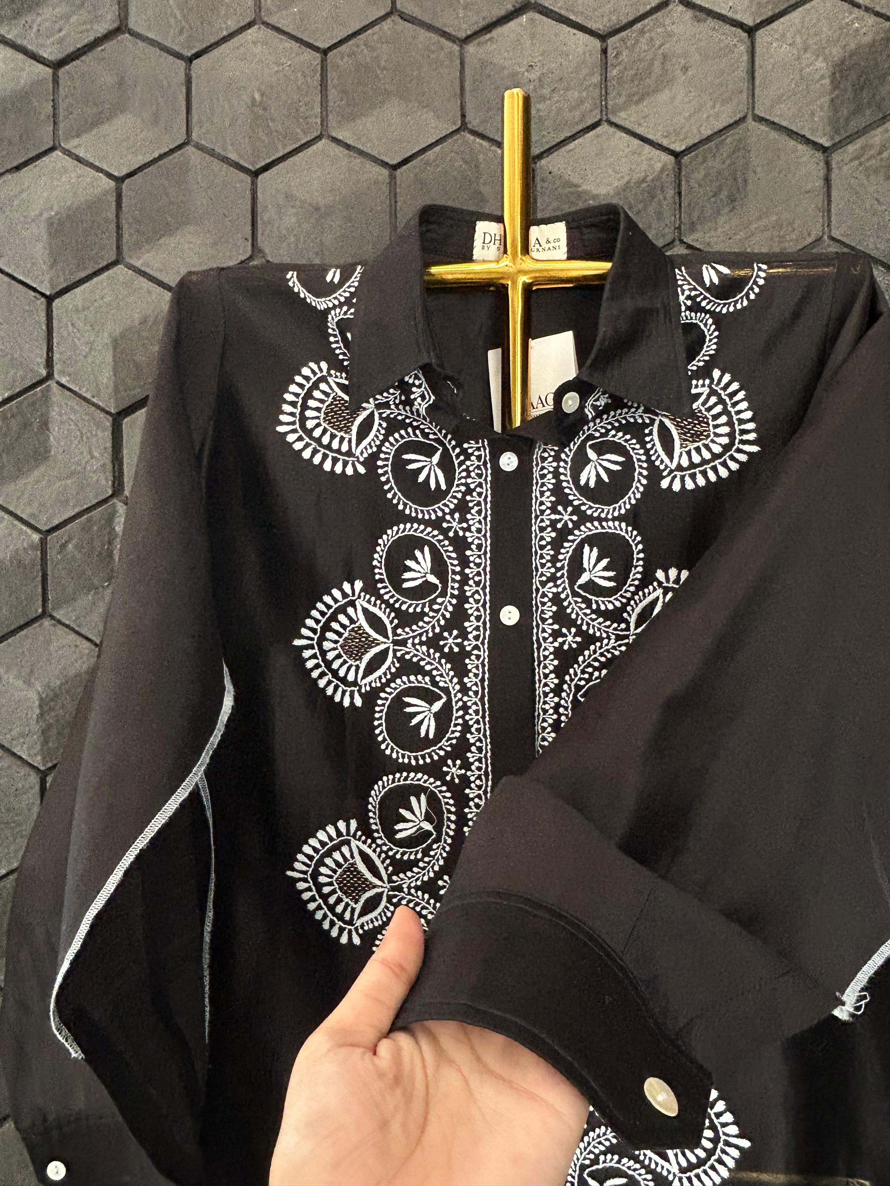 Black Chanderi chikankari shirt