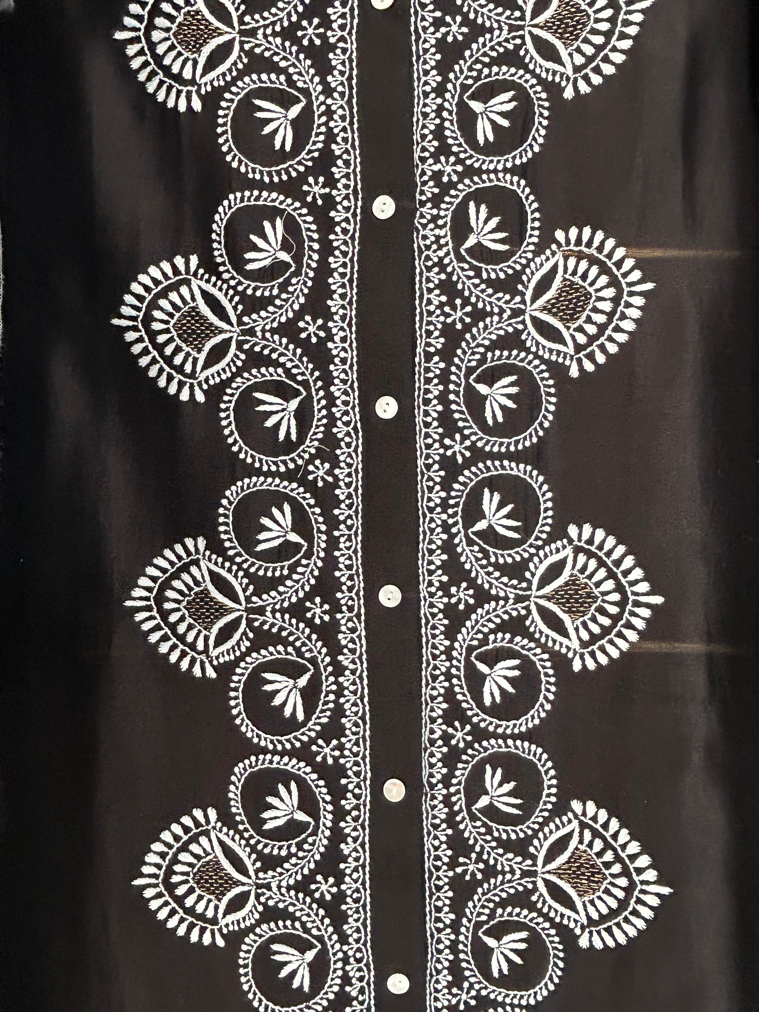 Black Chanderi chikankari shirt