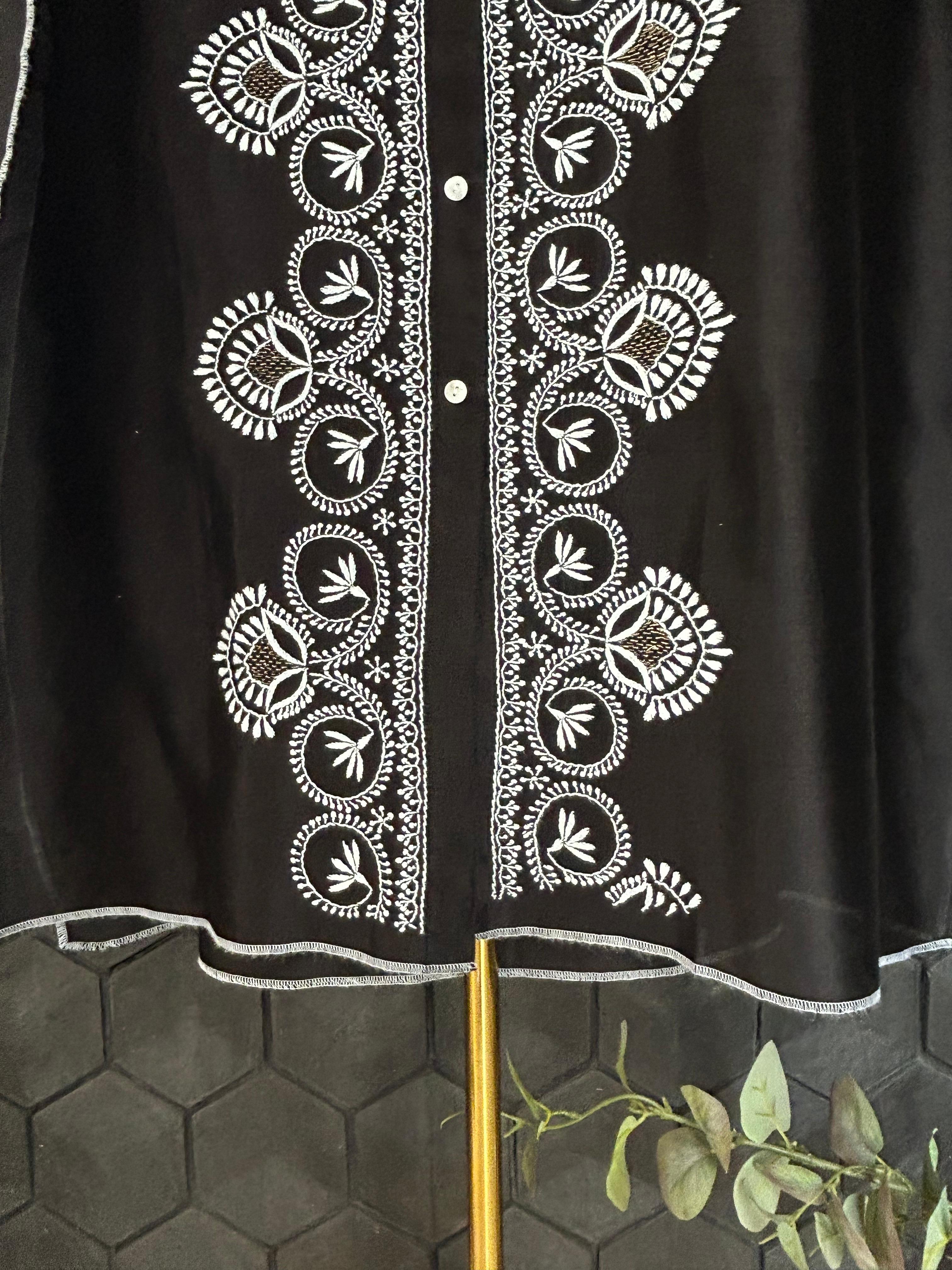 Black Chanderi chikankari shirt