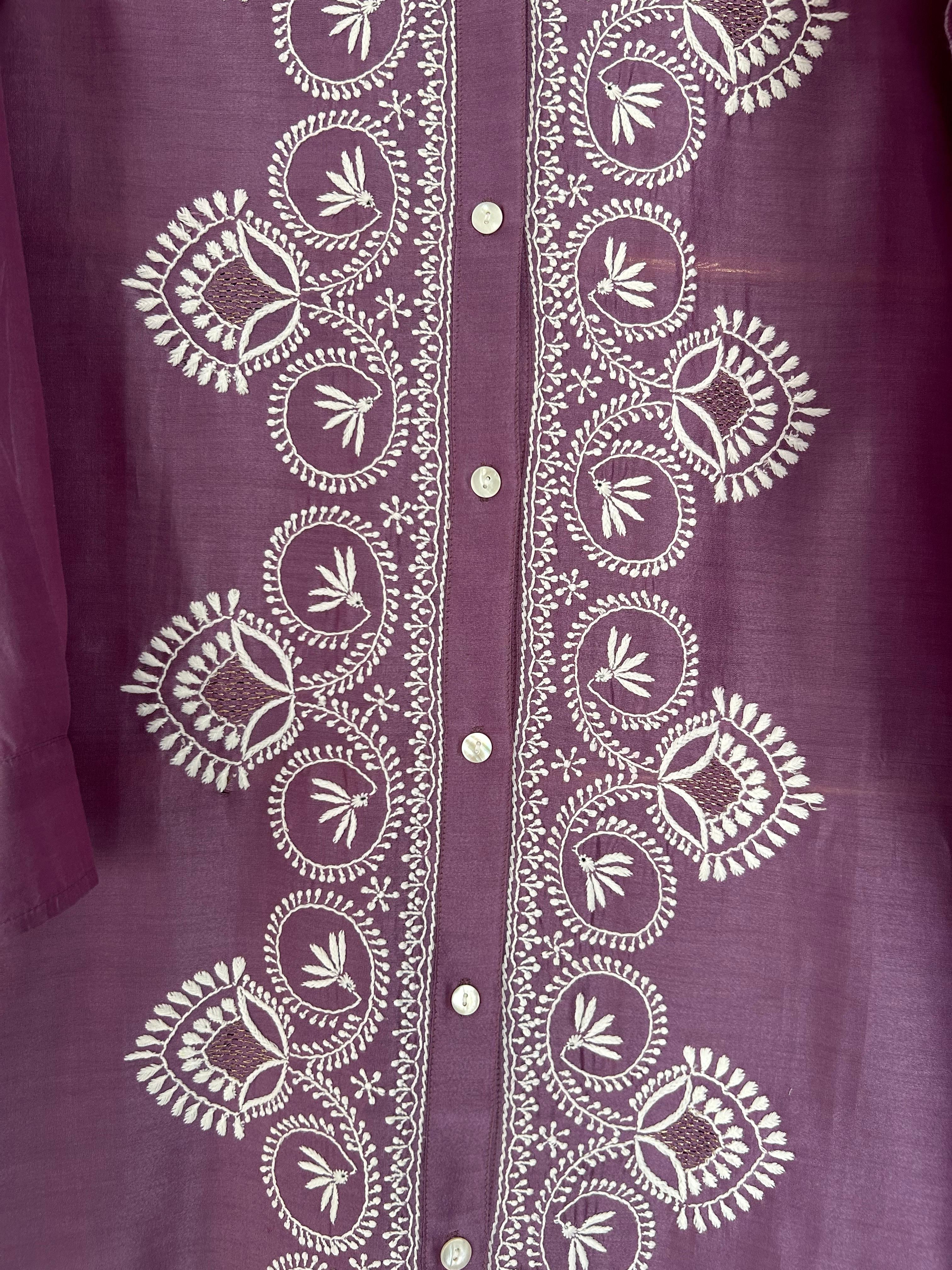PURPLE CHANDERI CHIKANKARI SHIRT