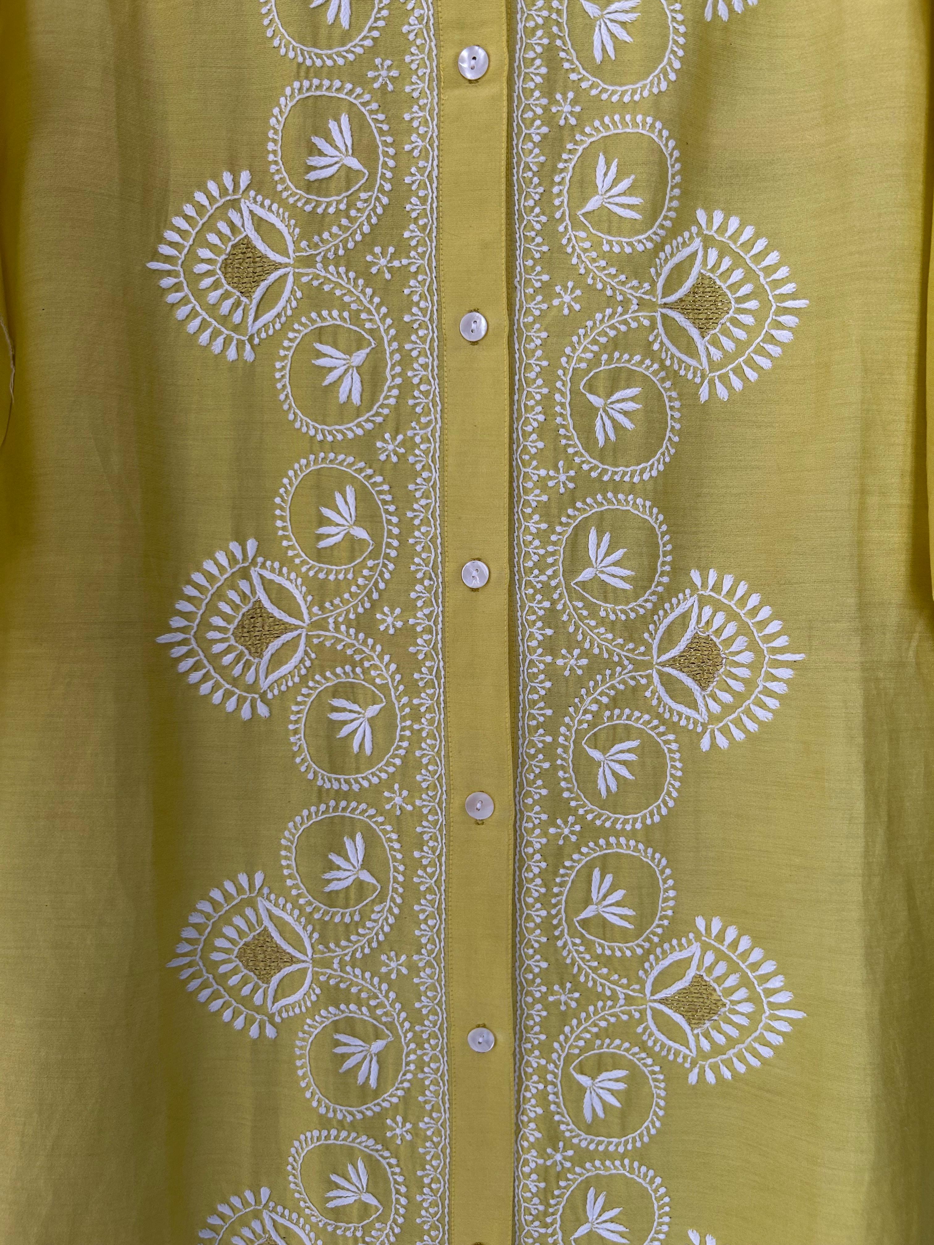 Yellow chanderi chikankari shirt