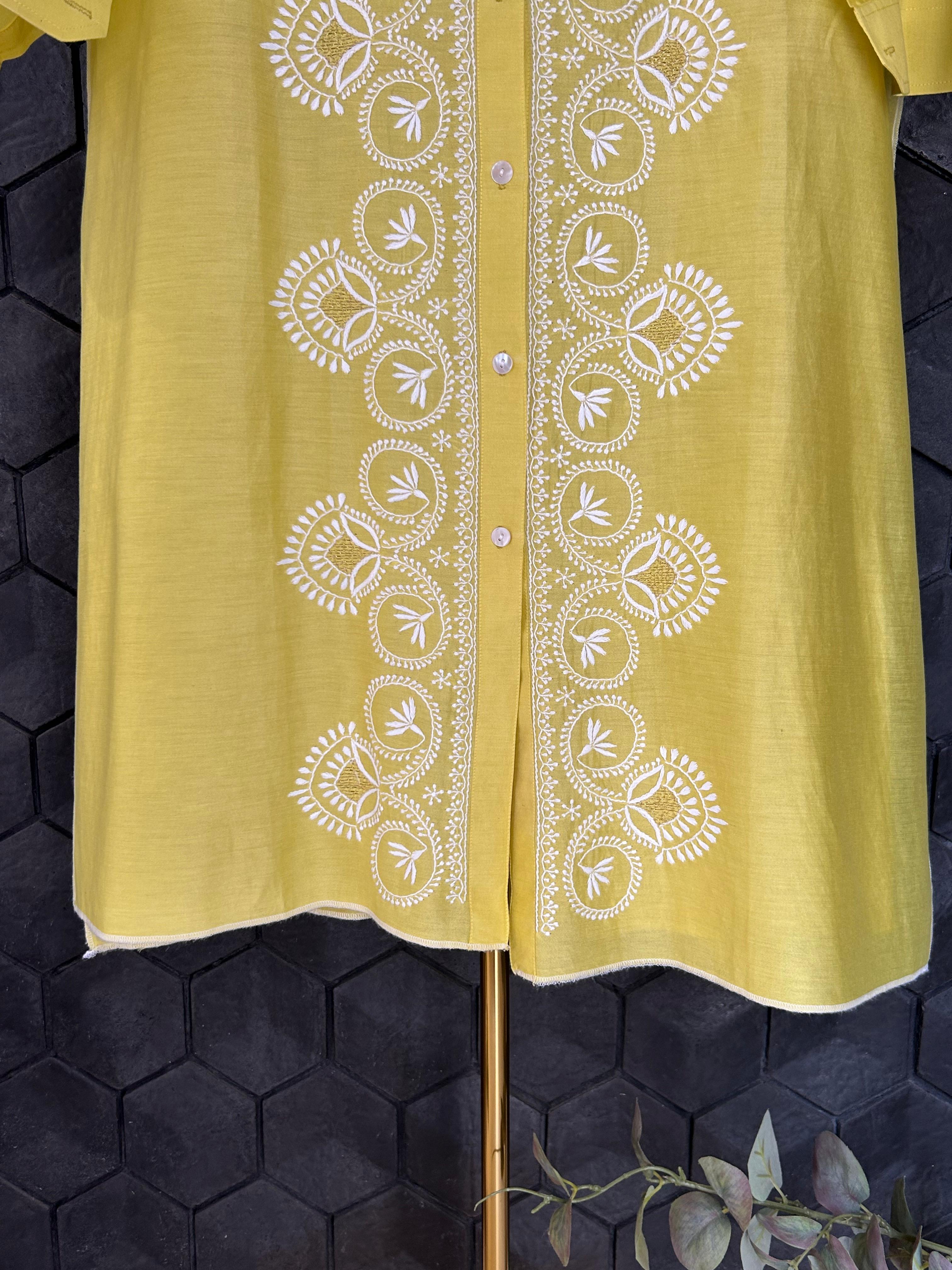 Yellow chanderi chikankari shirt