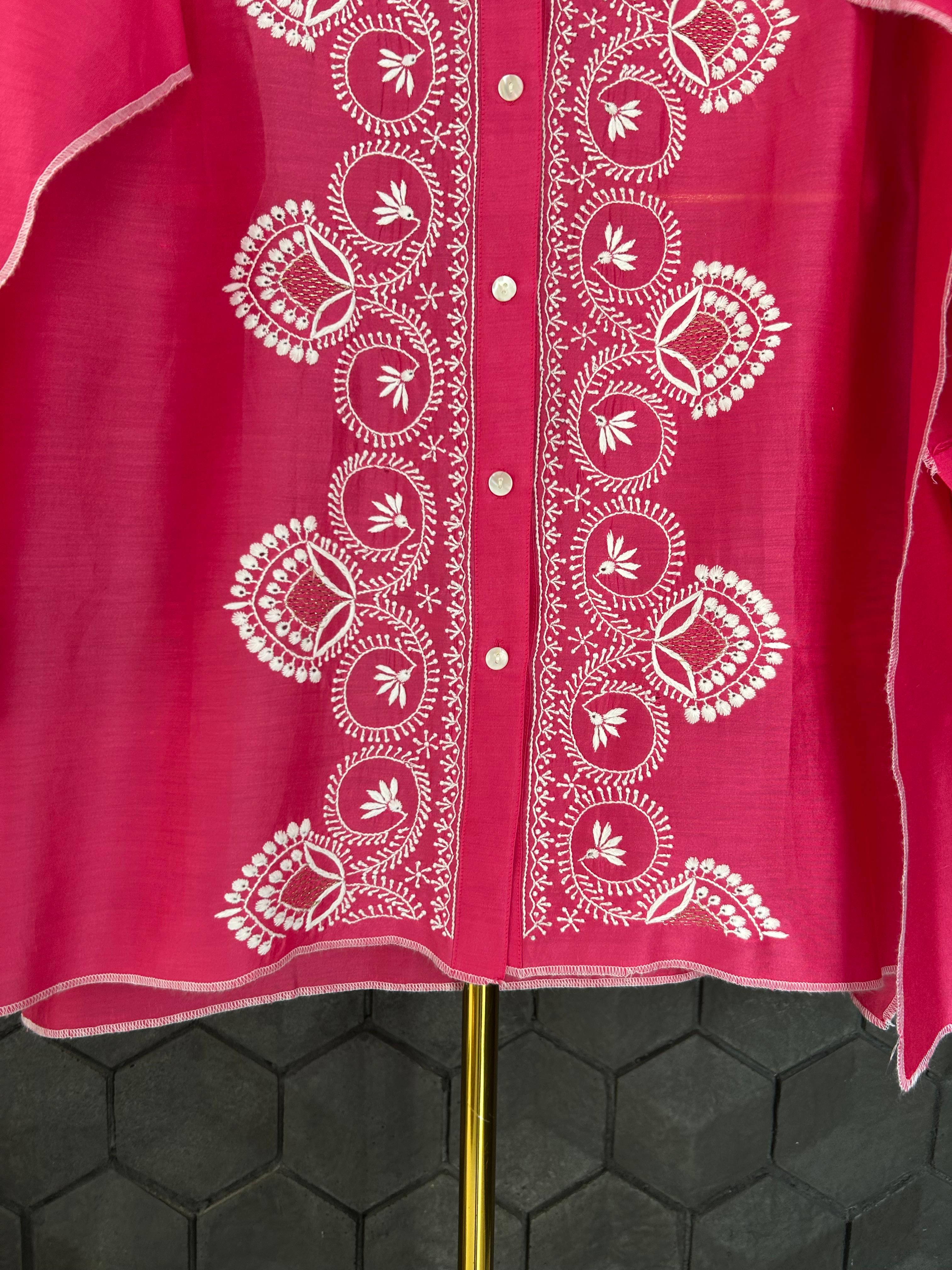 Fuschia pink chanderi chikanakri shirt