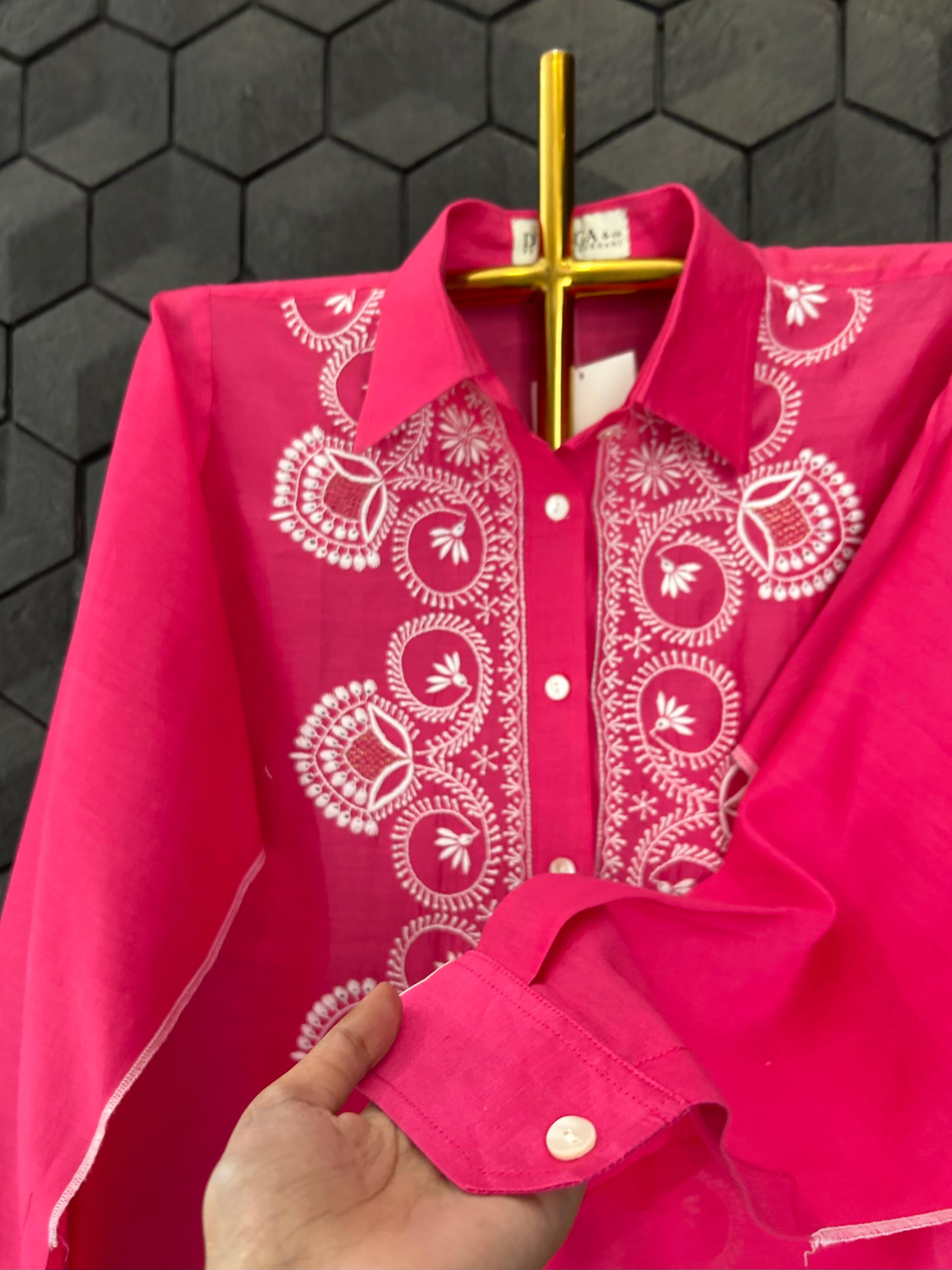 Fuschia pink chanderi chikanakri shirt