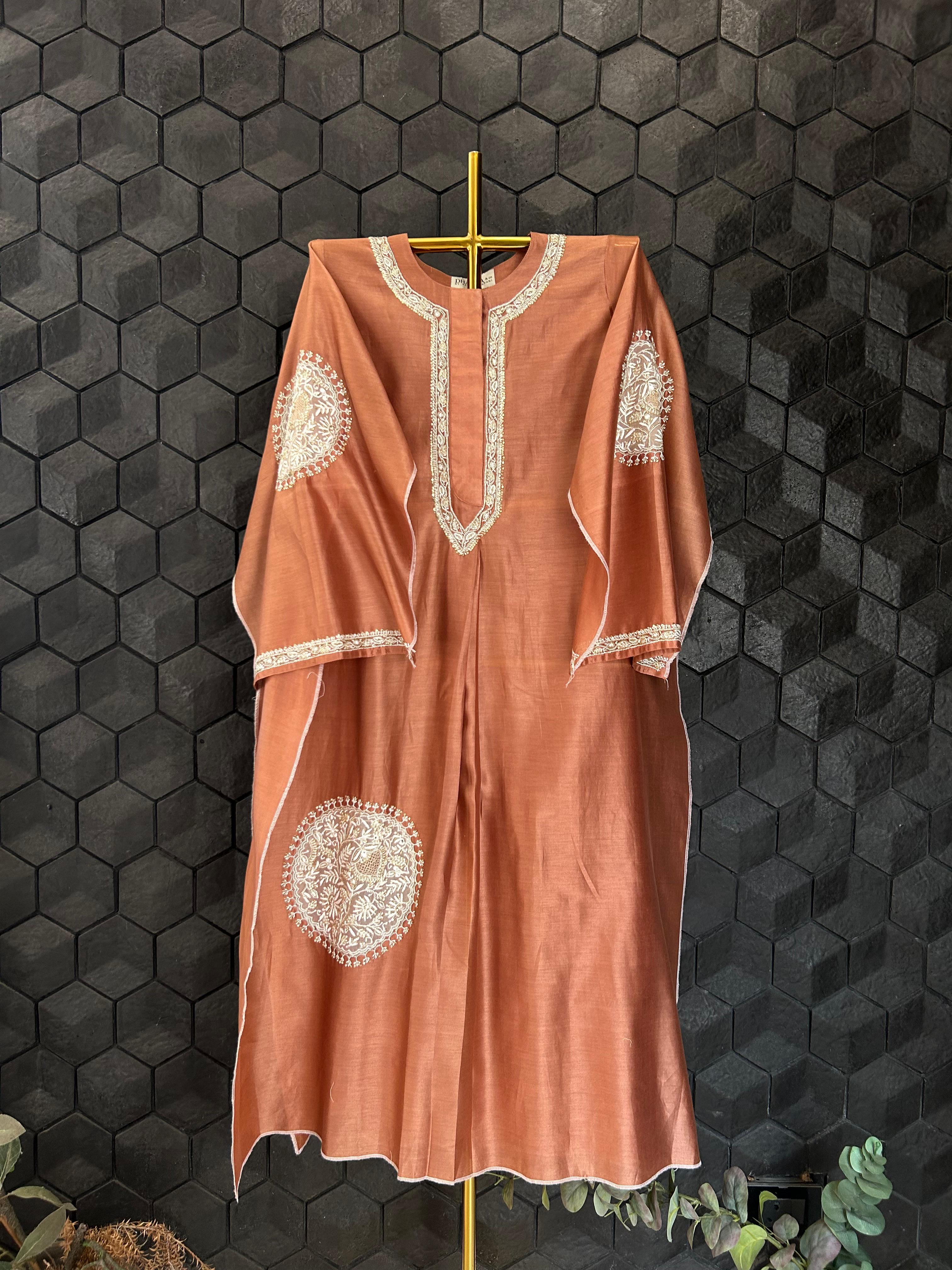 Brown chanderi chikankari co-ord set