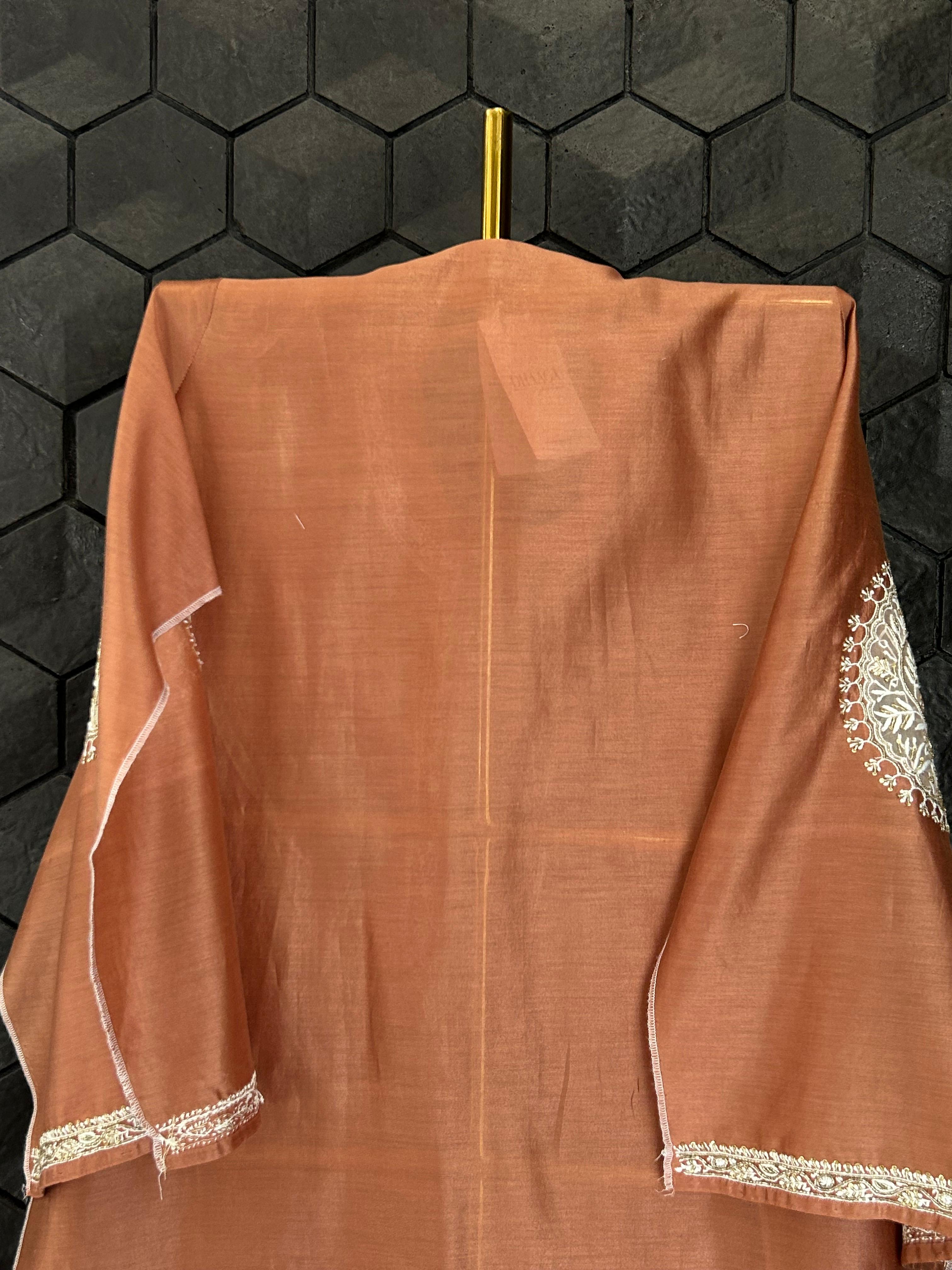 Brown chanderi chikankari co-ord set