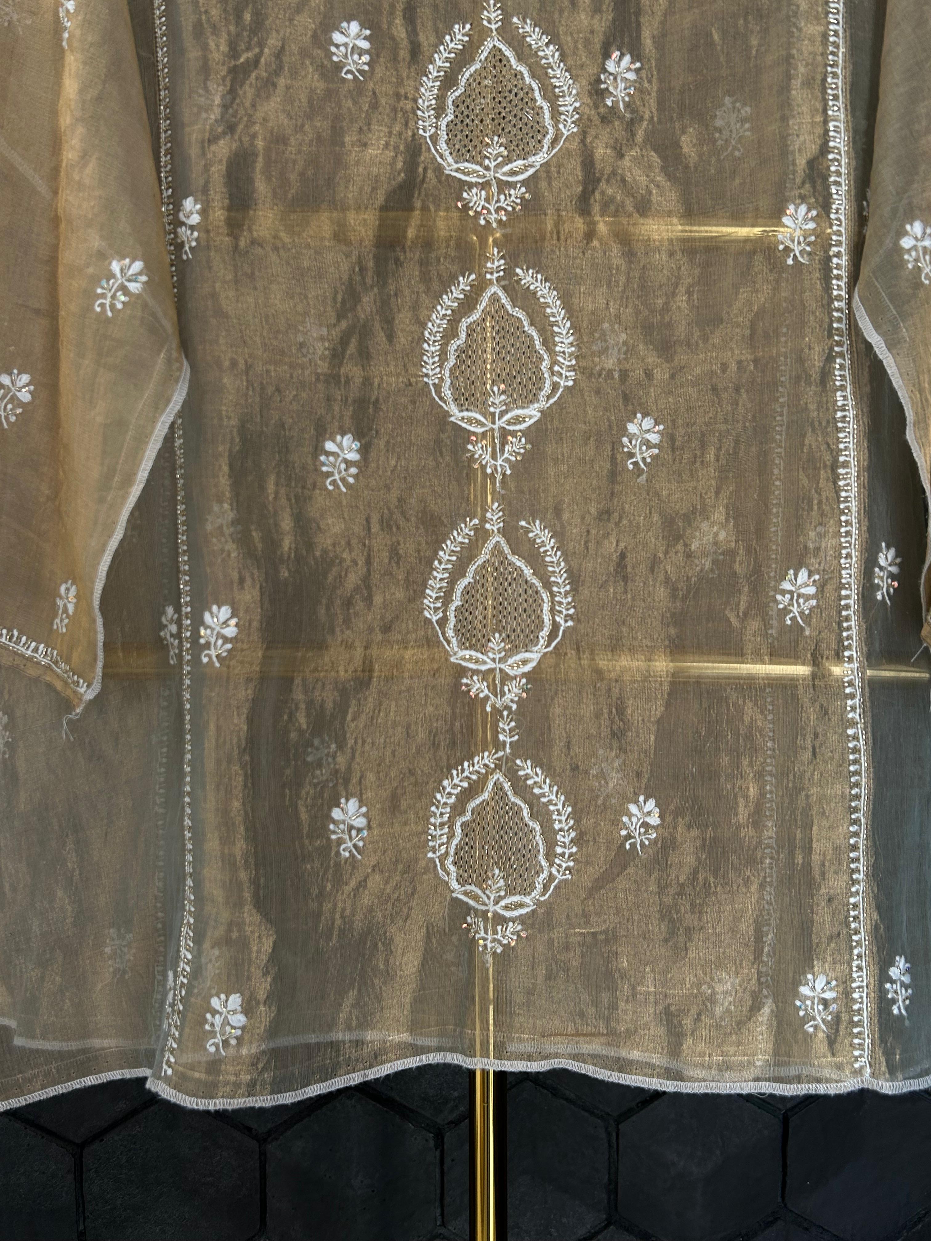 Golden tissue chikankari co-ord set