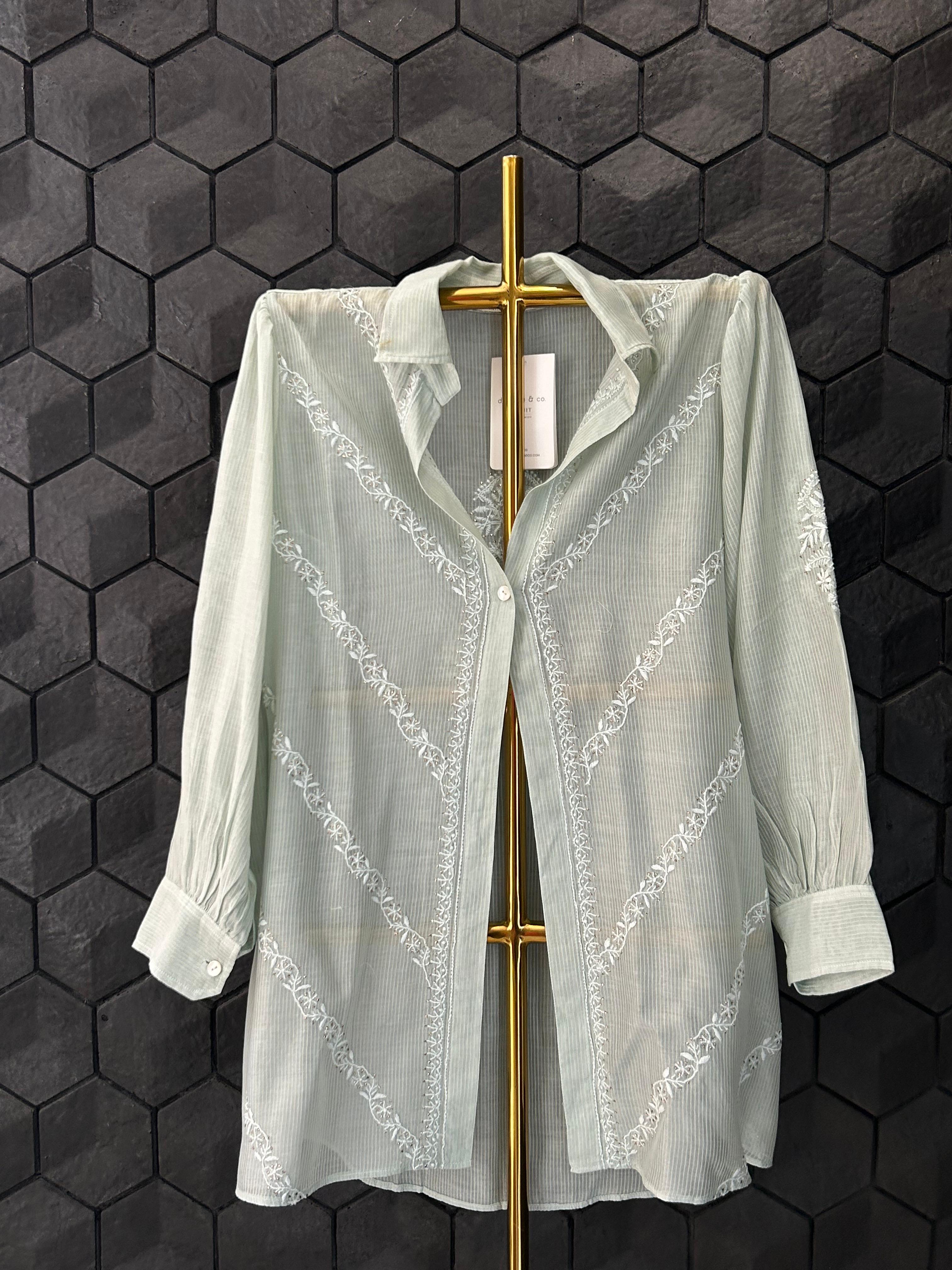 Green Maheshwari Chikankari Shirt