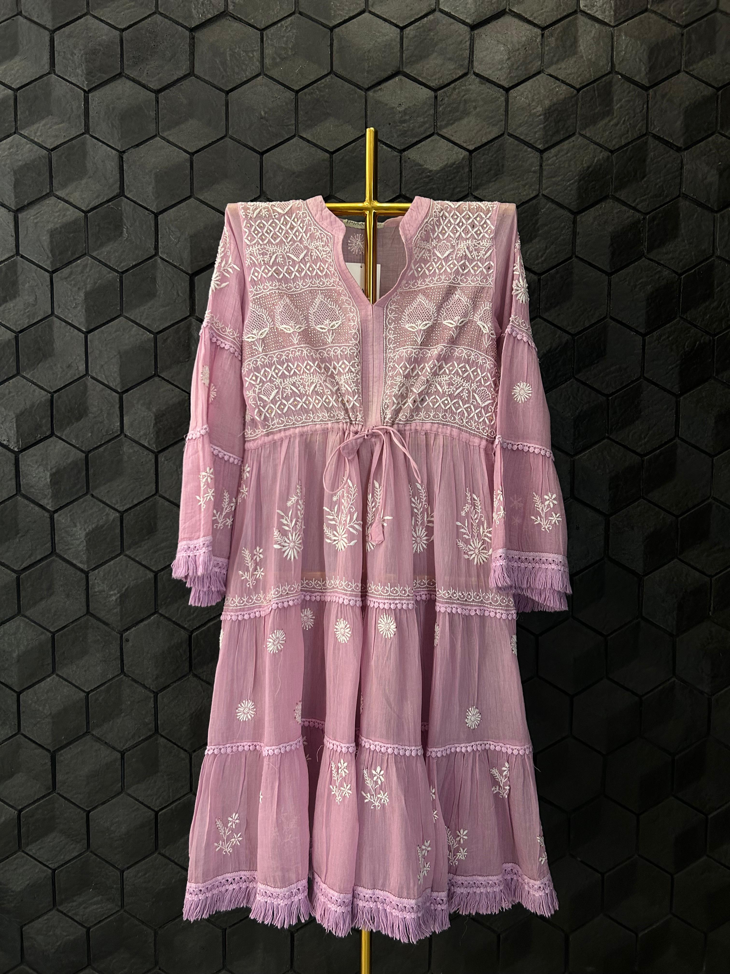 Purple Chanderi Chikankari Mukaish Dress