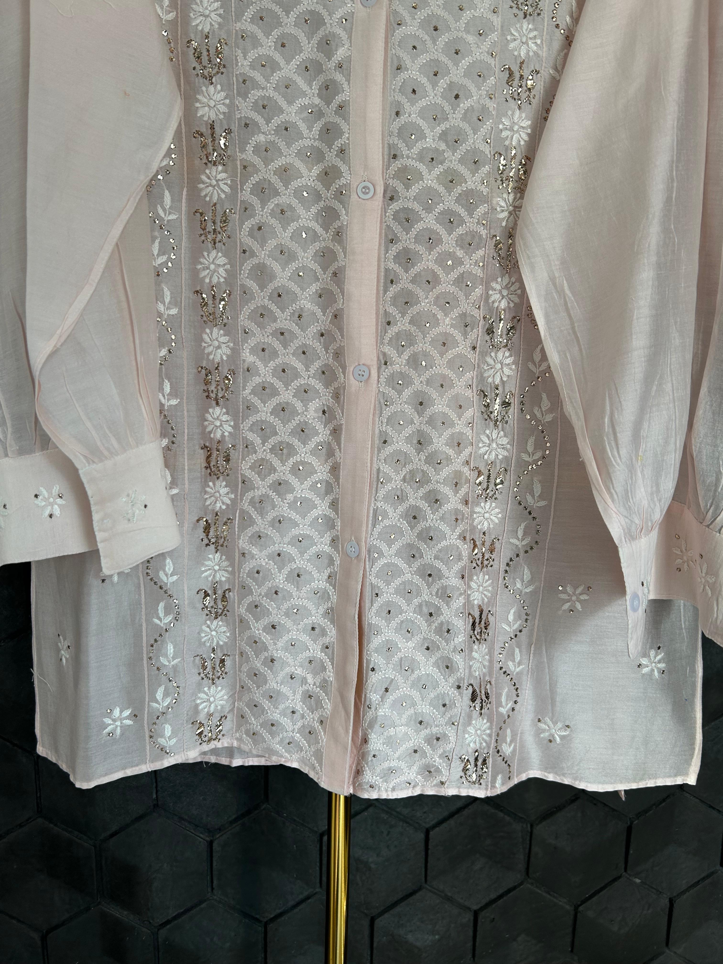 Pink chanderi chikankari co-ord set