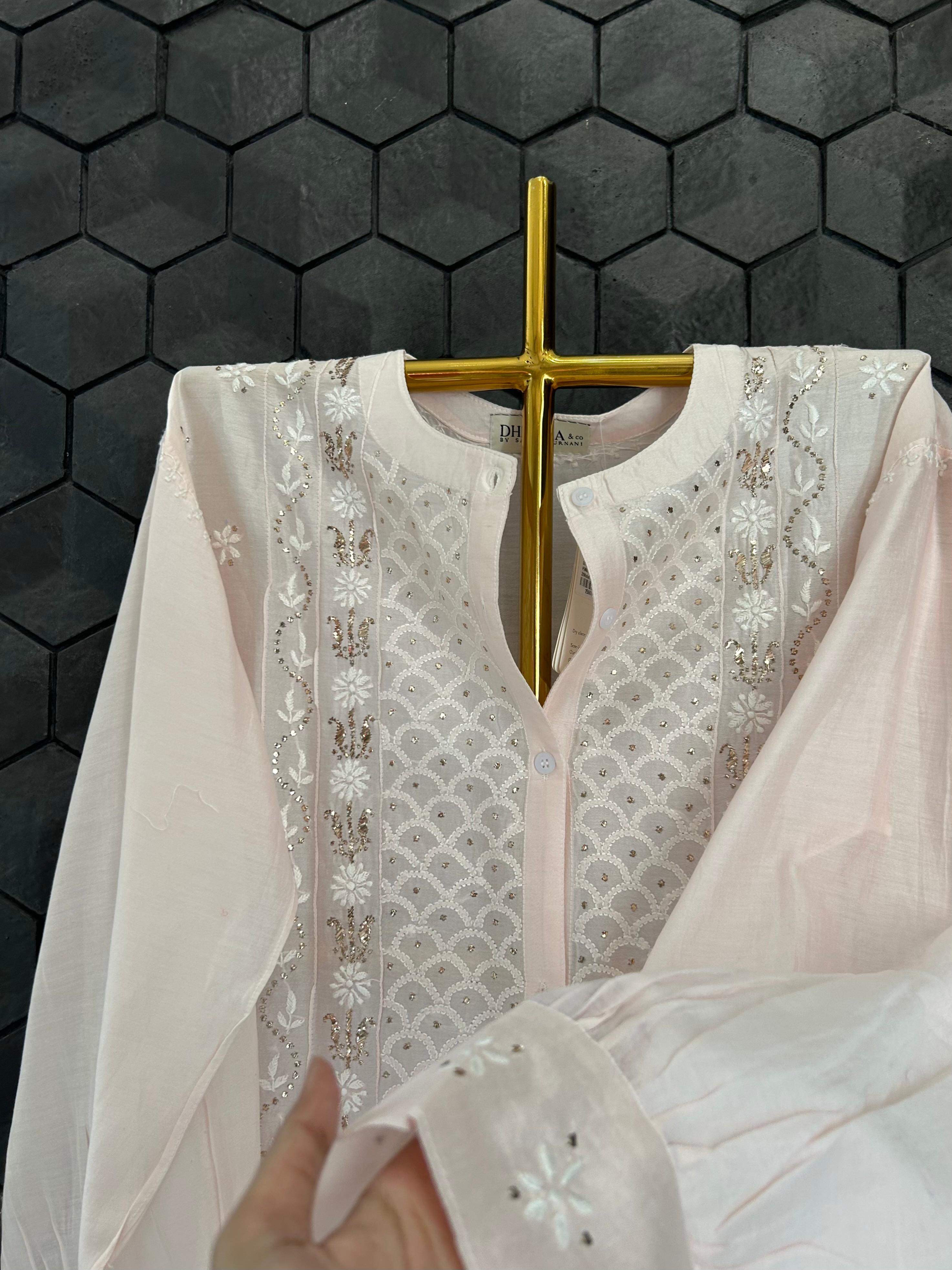 Pink chanderi chikankari co-ord set