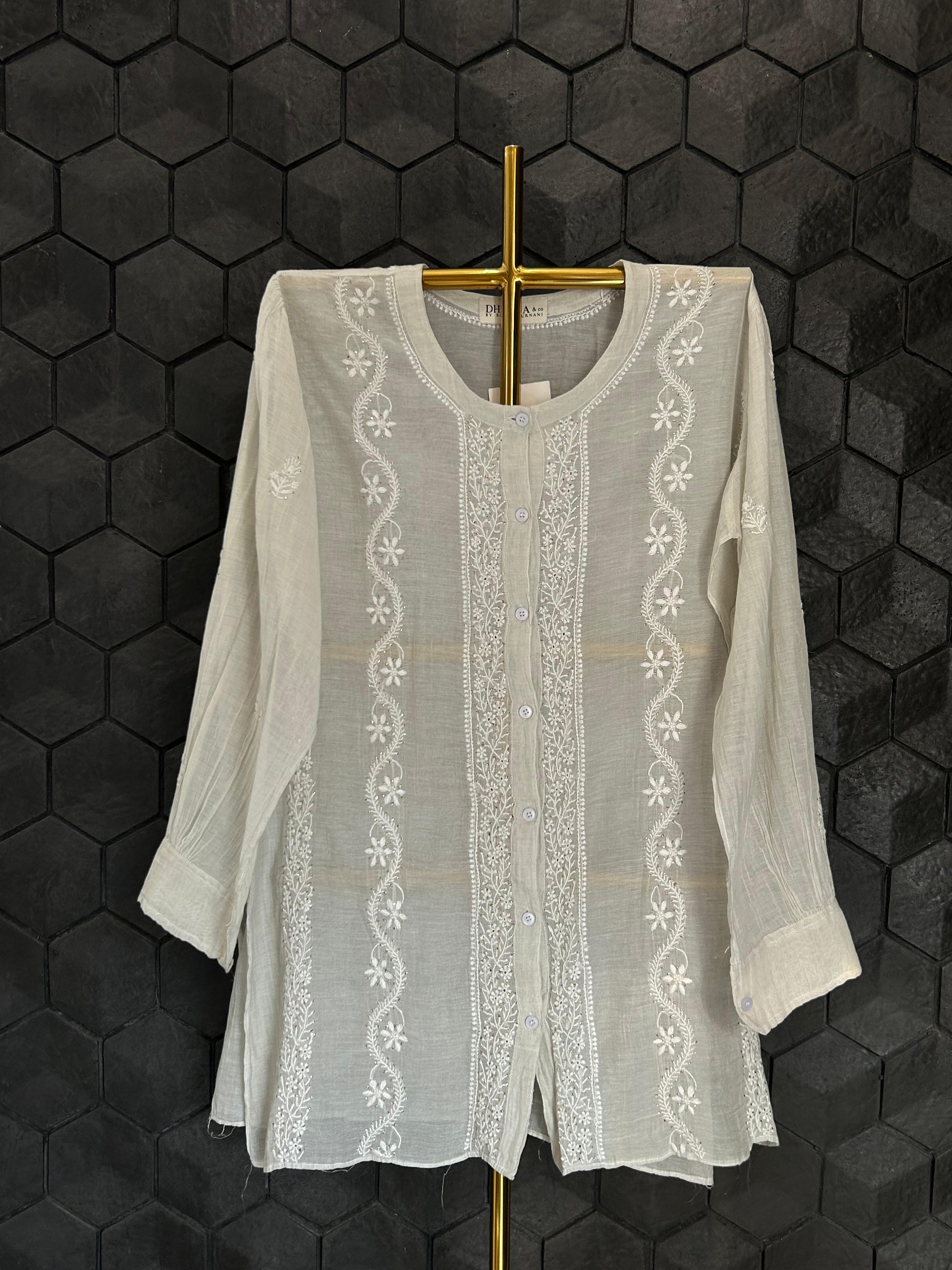 Silver tissue chikankari co-ord set