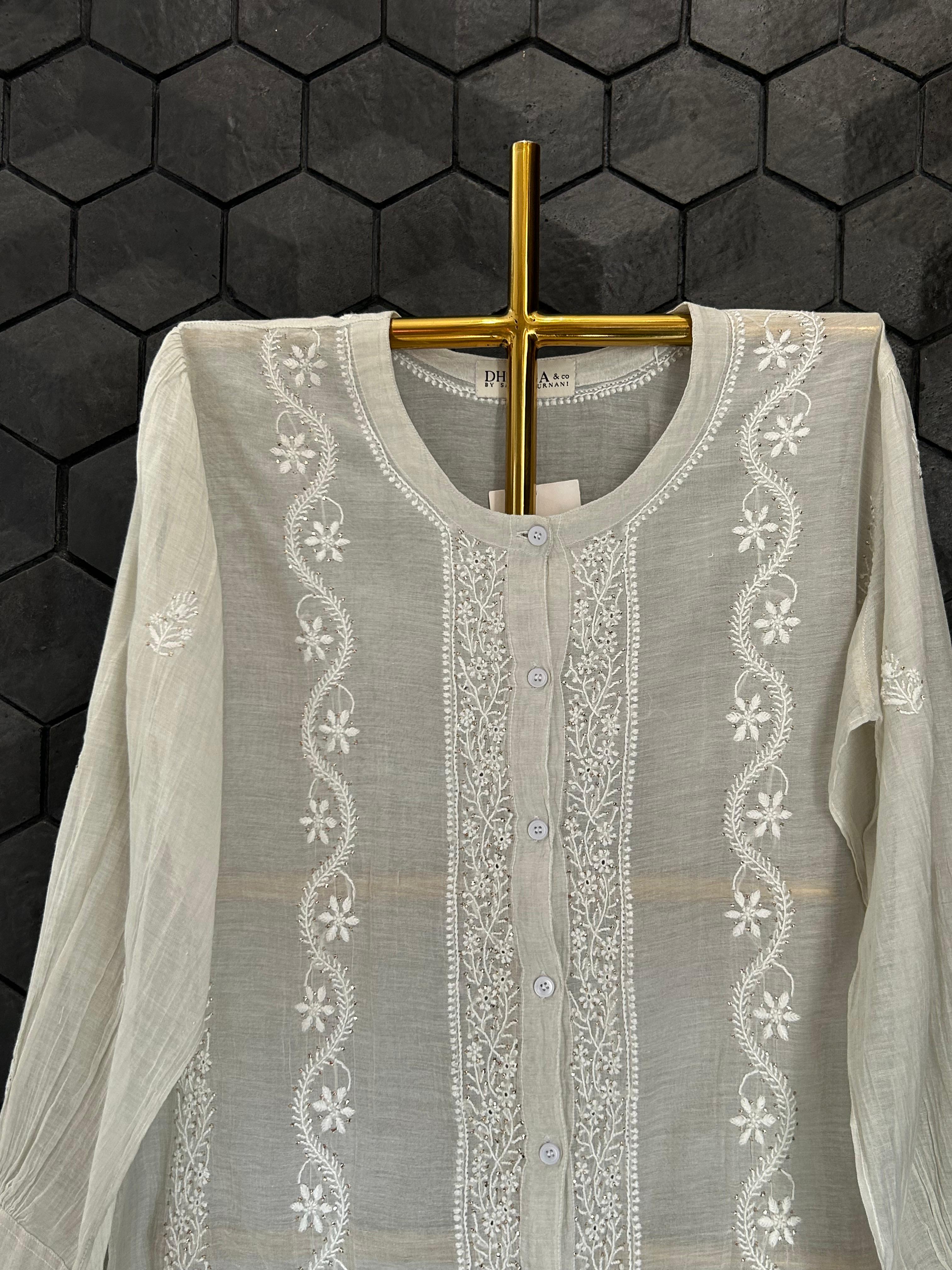 Silver tissue chikankari co-ord set