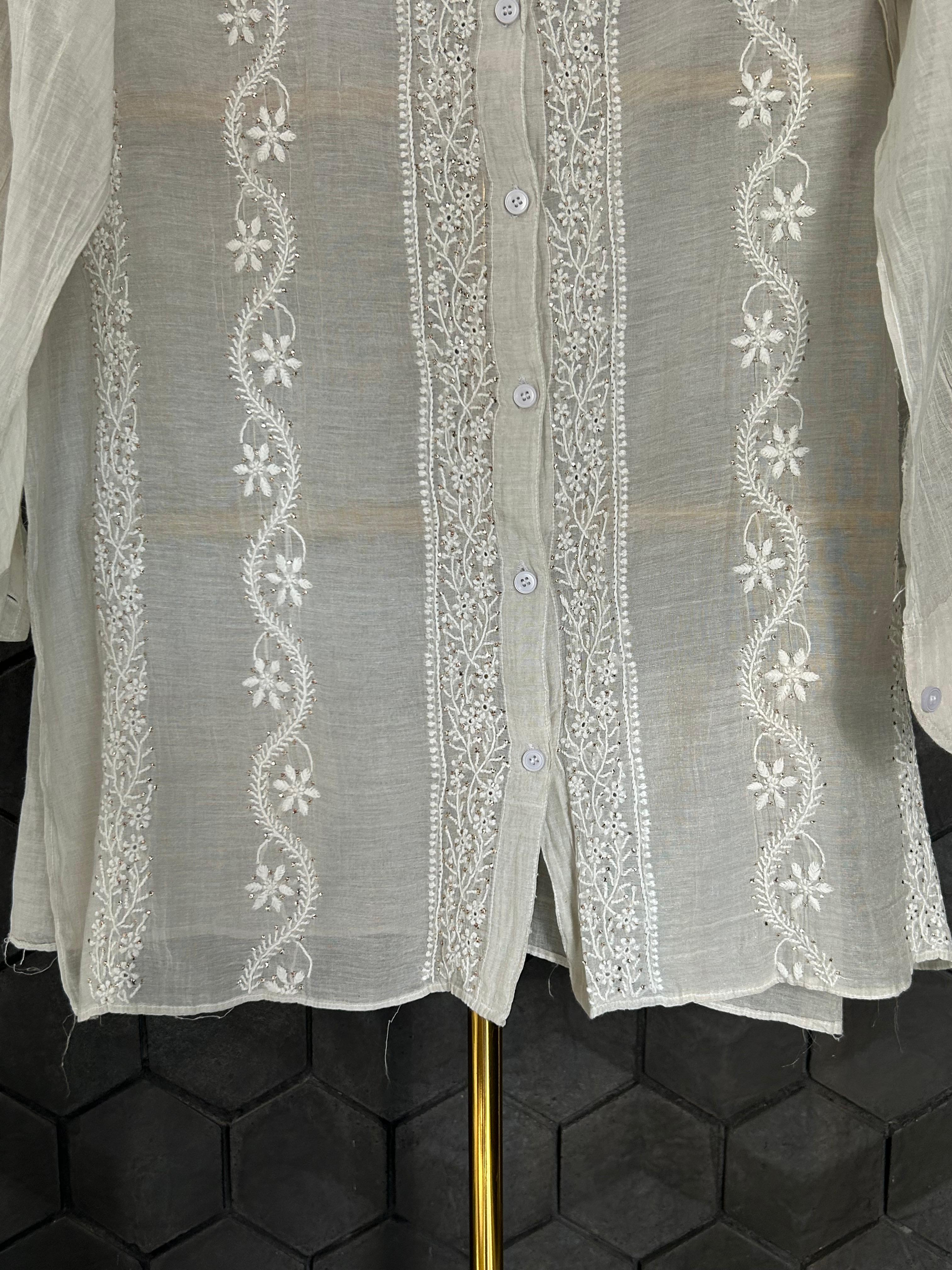 Silver tissue chikankari co-ord set