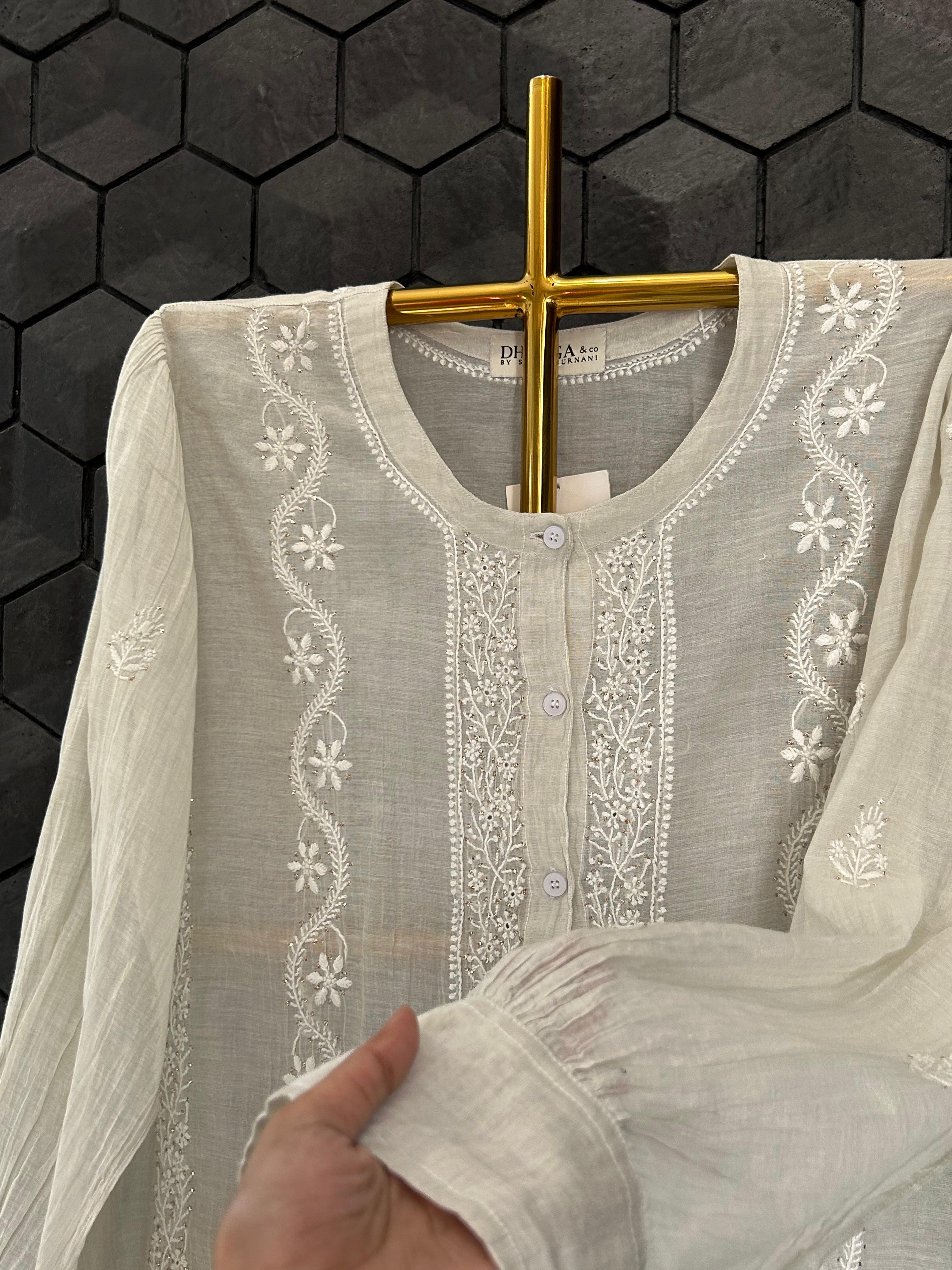 Silver tissue chikankari co-ord set