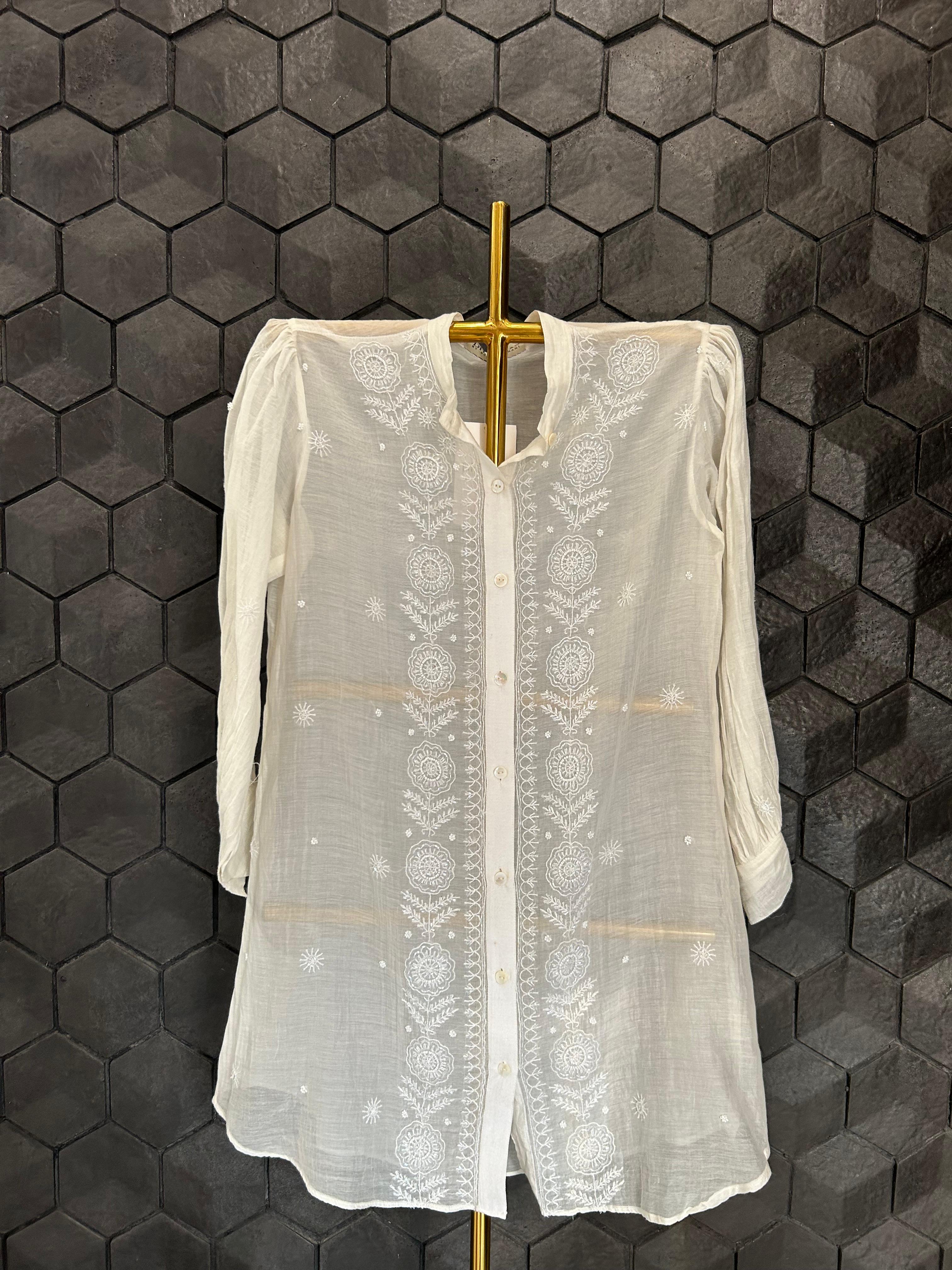 White mul chanderi chikankari co-ord set