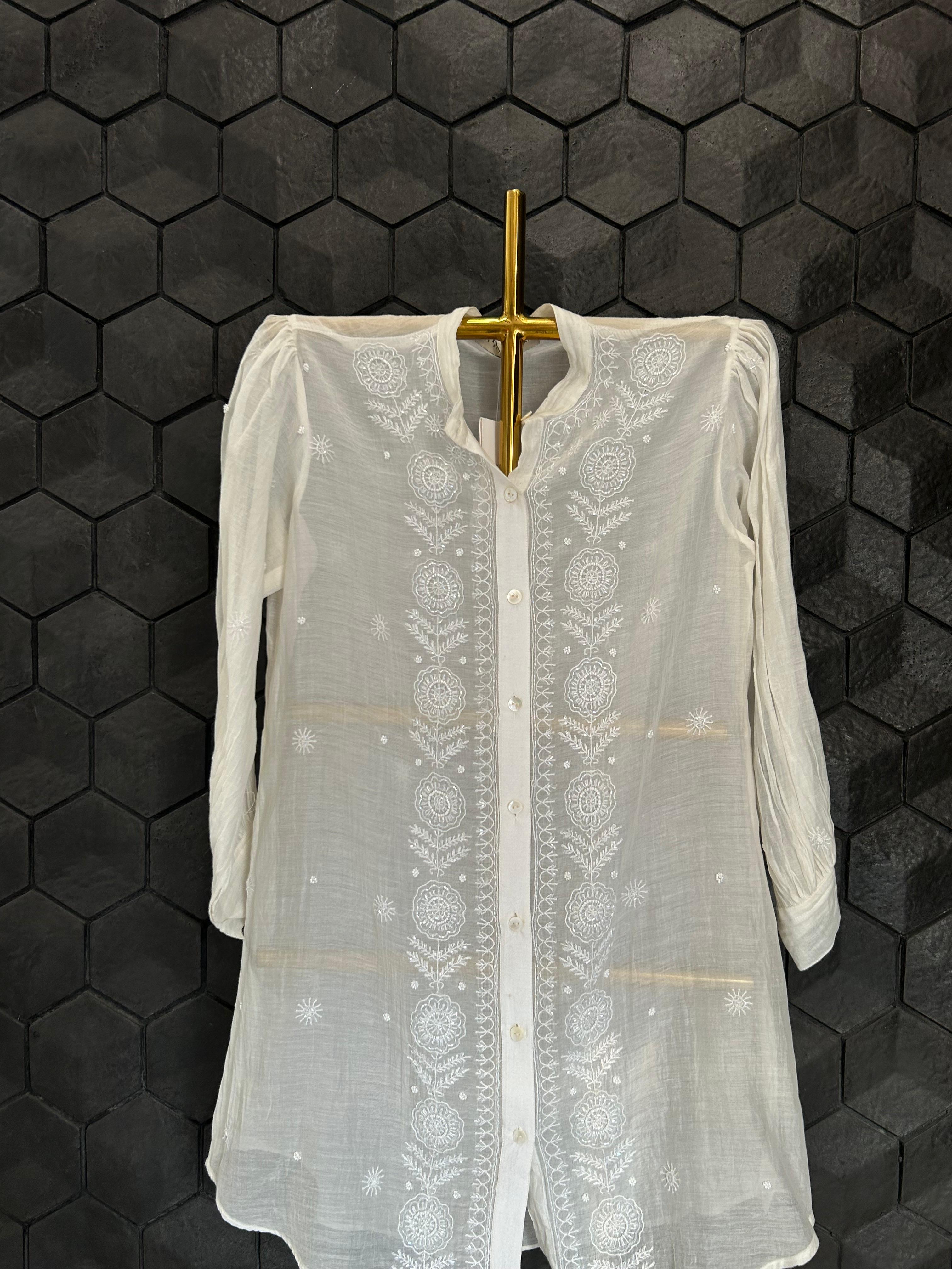 White mul chanderi chikankari co-ord set