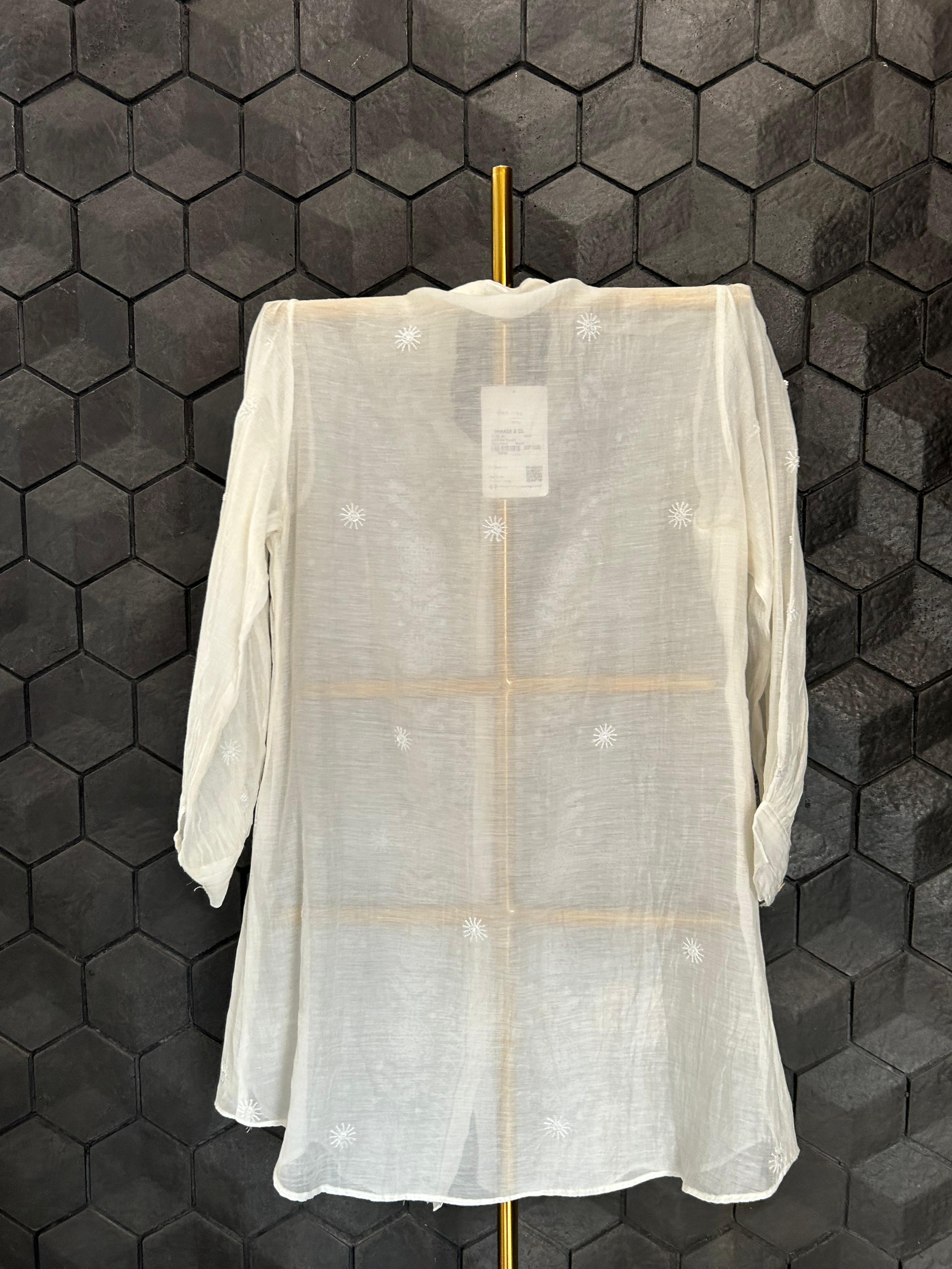 White mul chanderi chikankari co-ord set