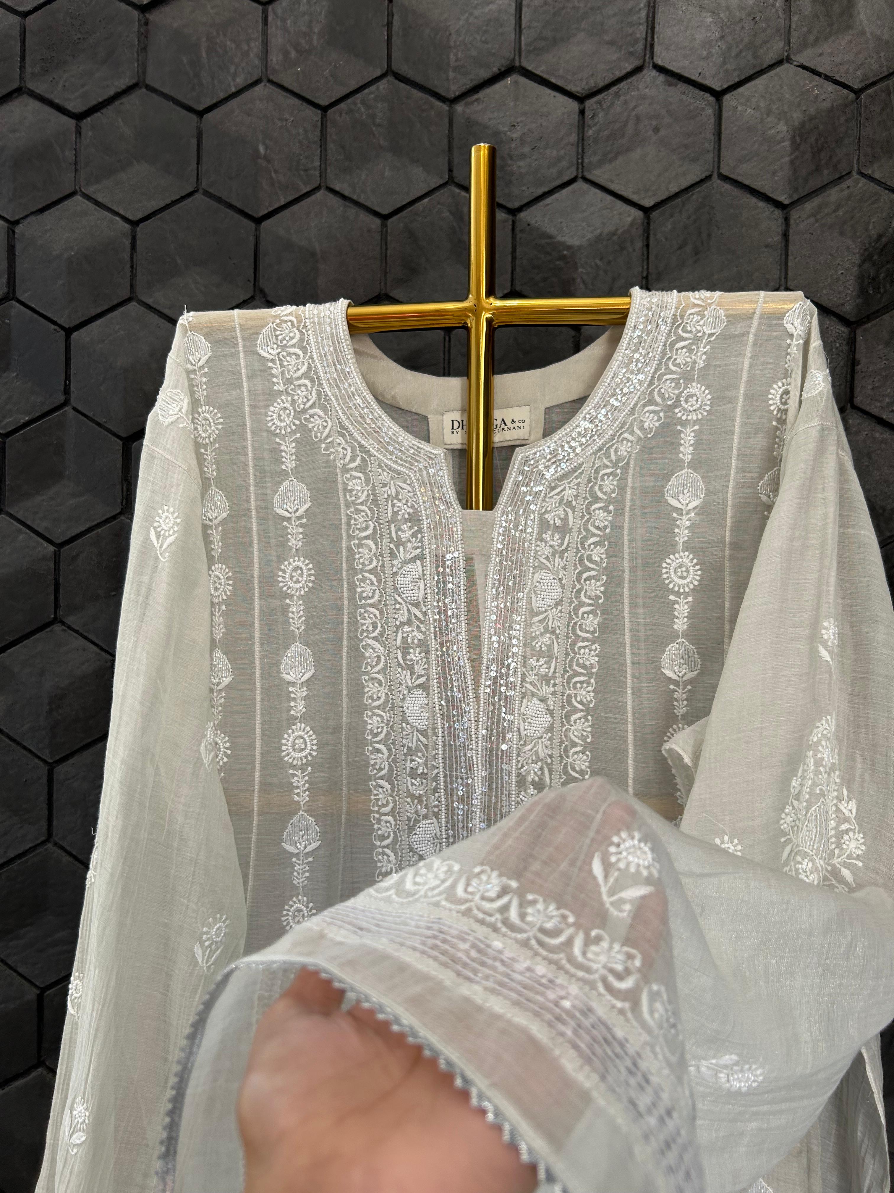 Silver tissue chikankari co-ord set