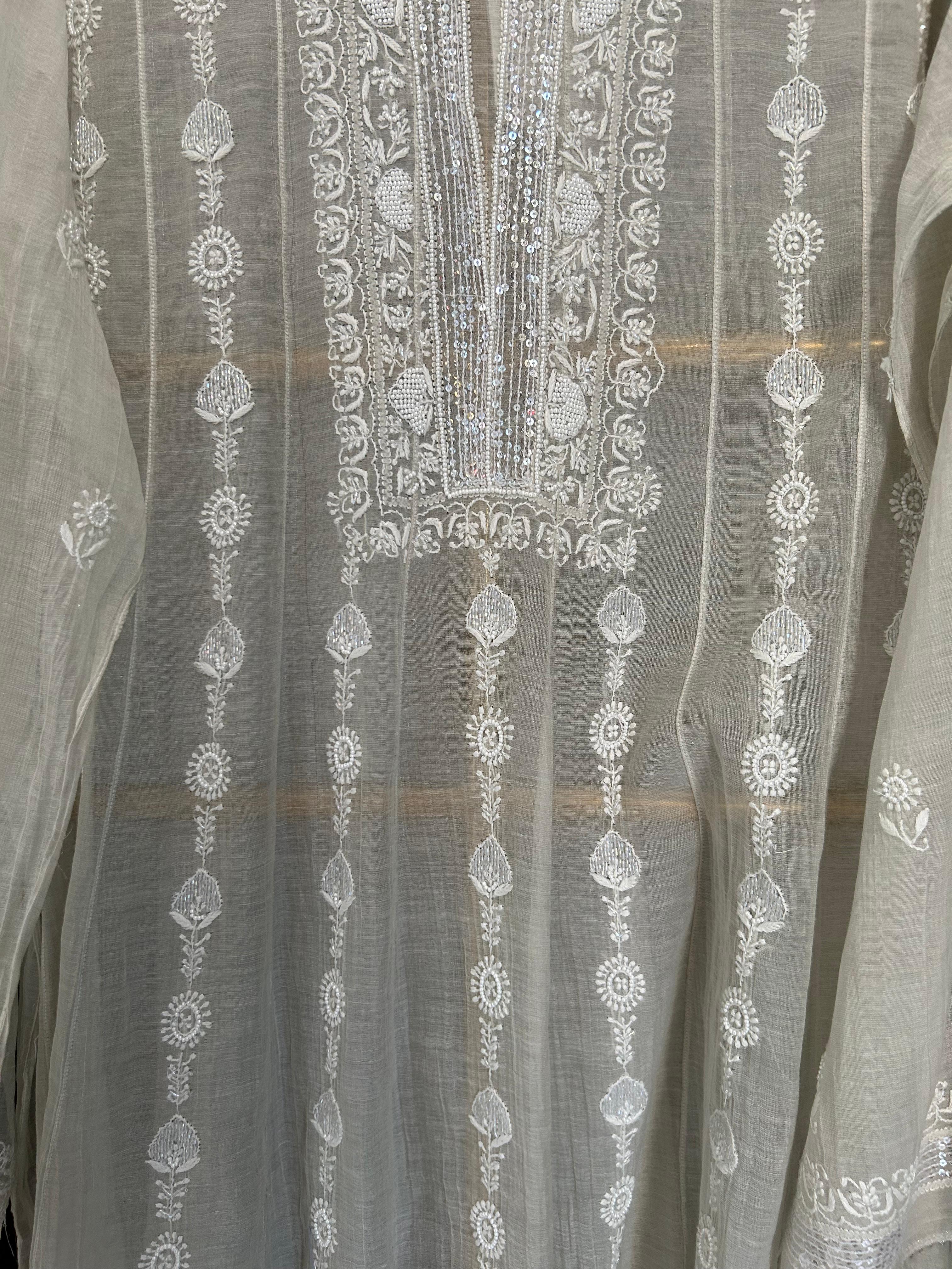 Silver tissue chikankari co-ord set