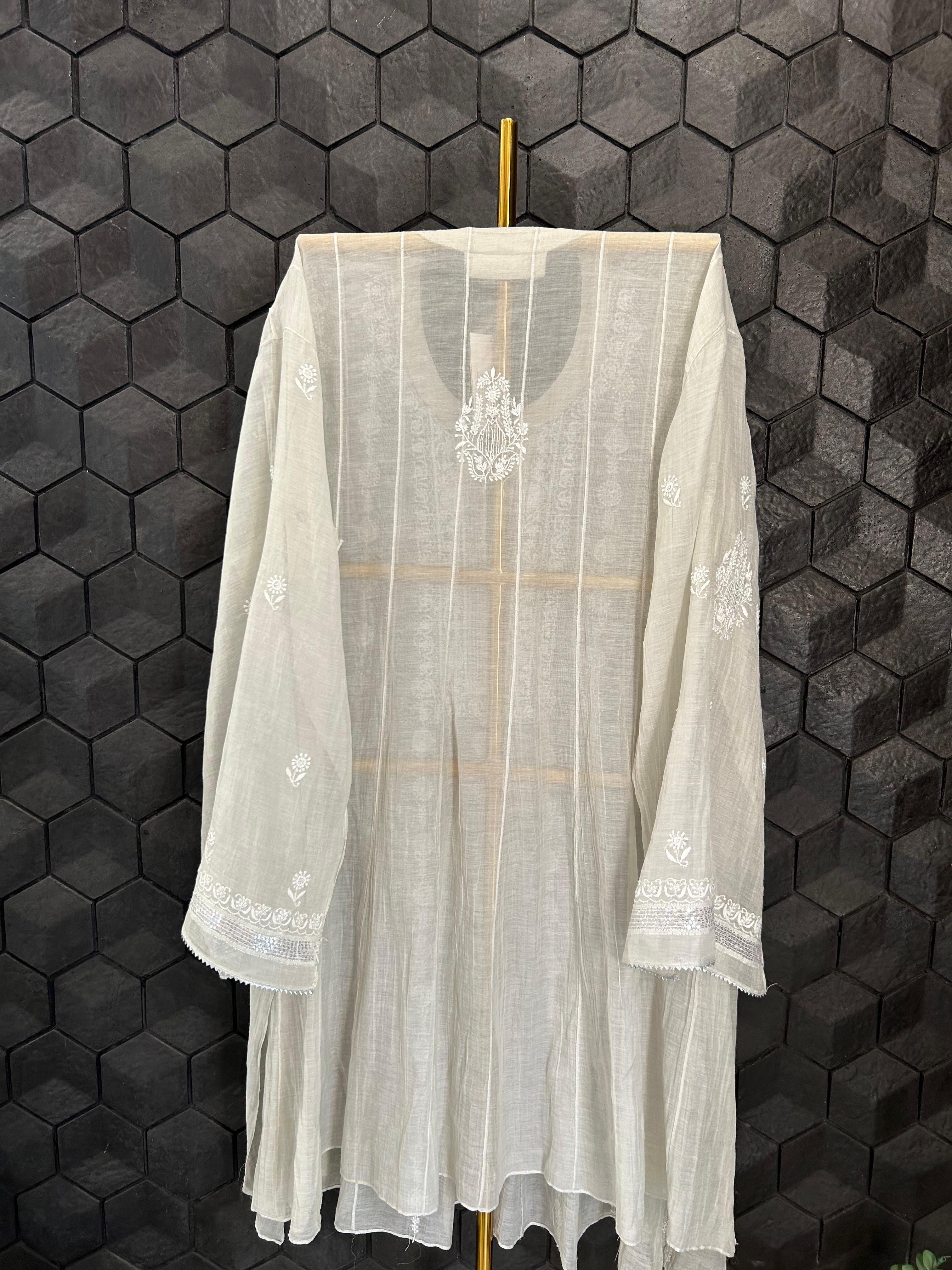 Silver tissue chikankari co-ord set