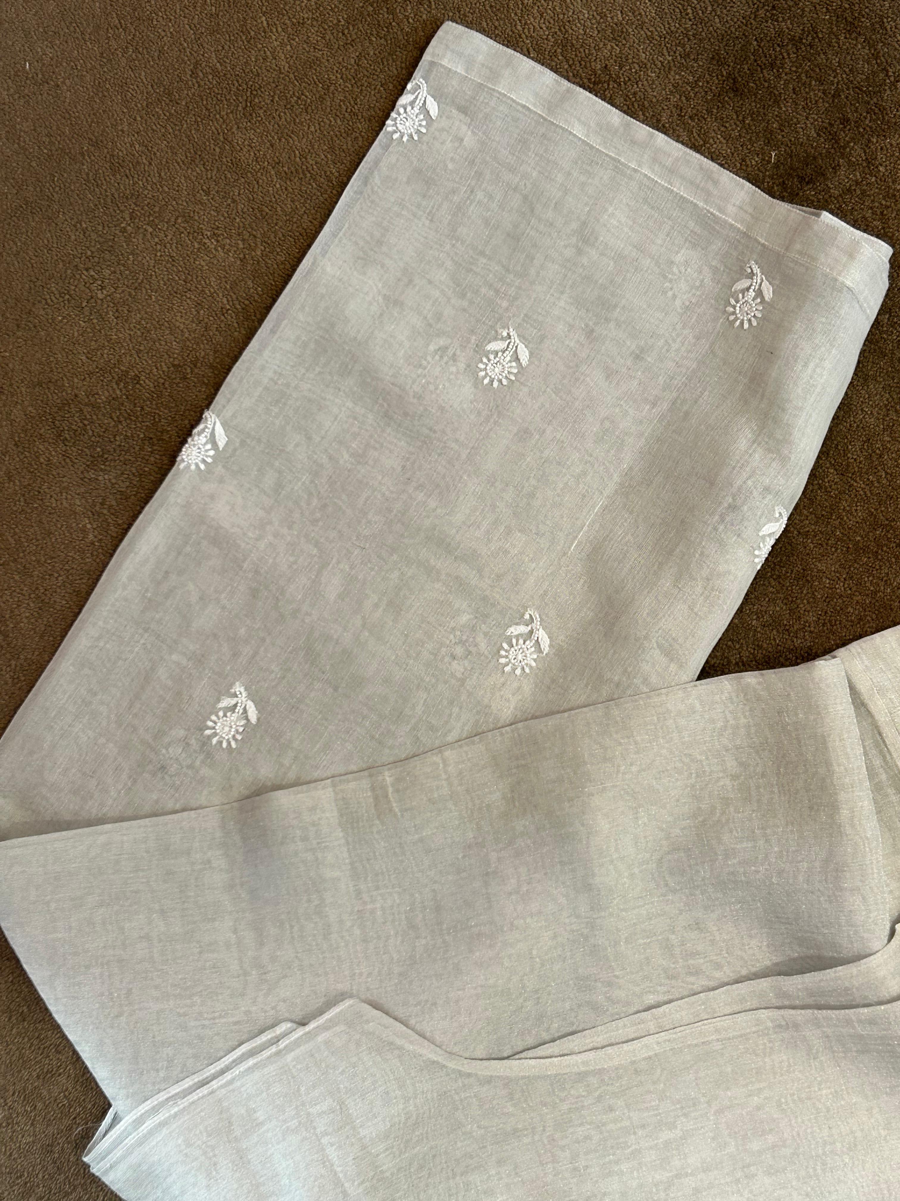 Silver tissue chikankari co-ord set