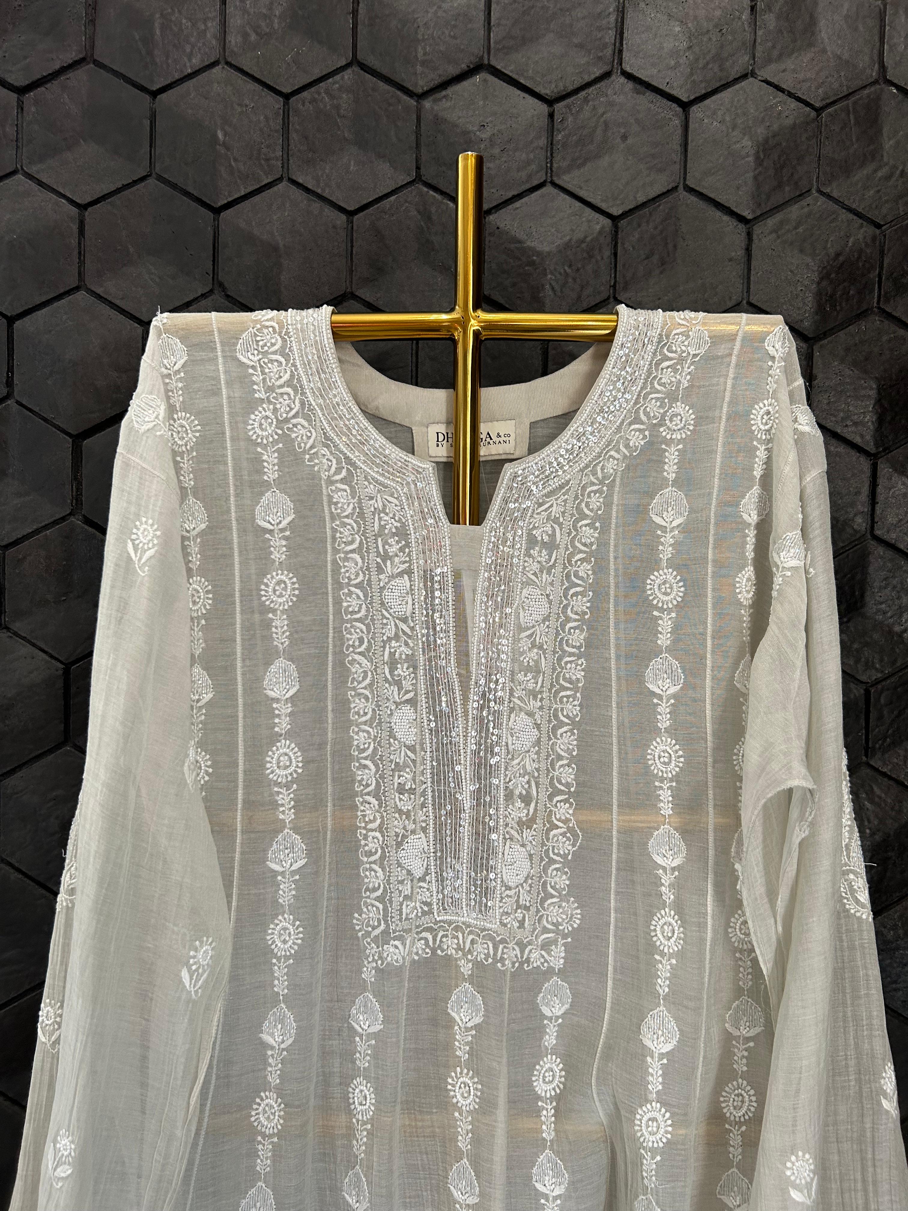 Silver tissue chikankari co-ord set