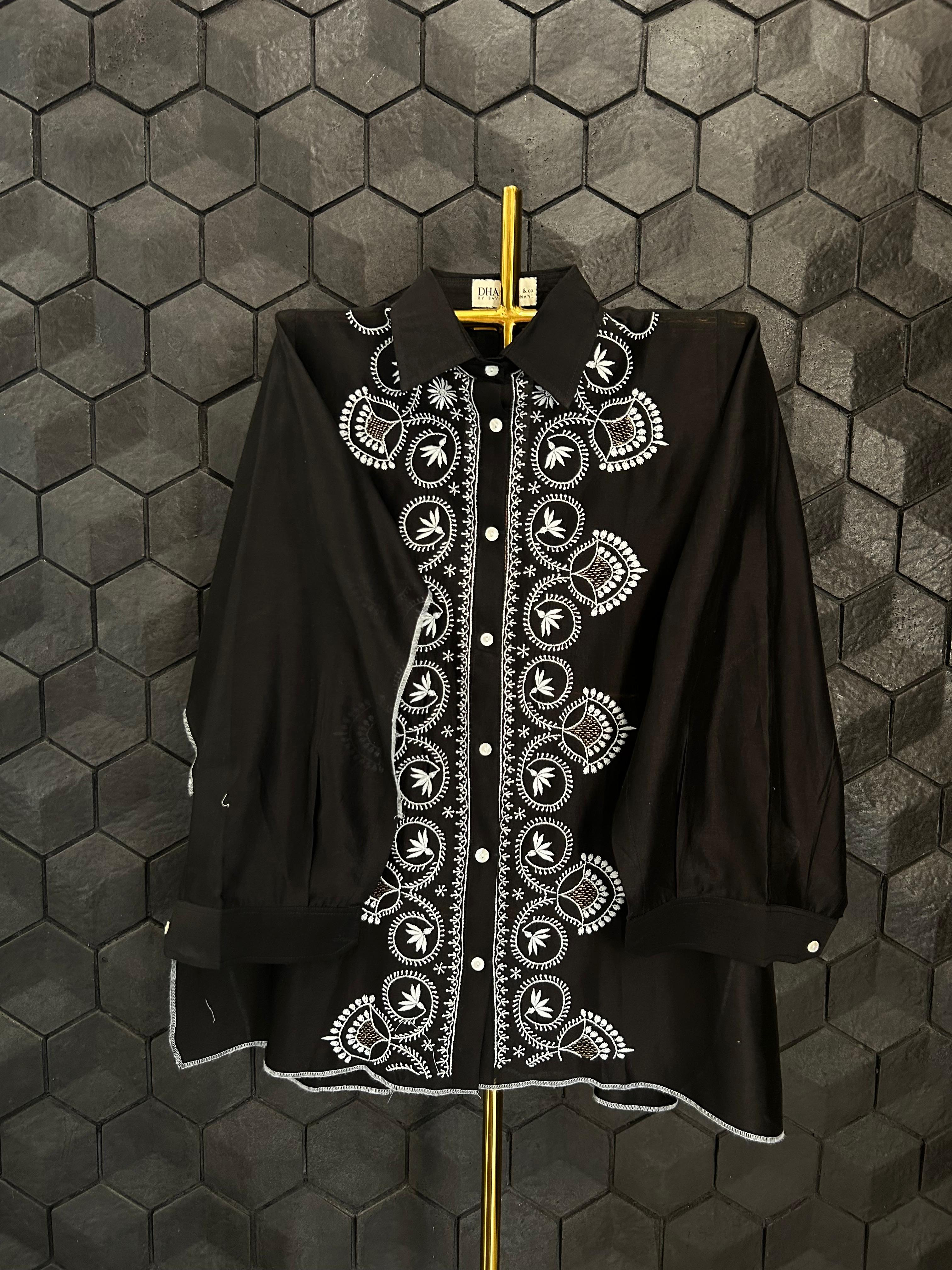 Black chanderi chikankari short shirt