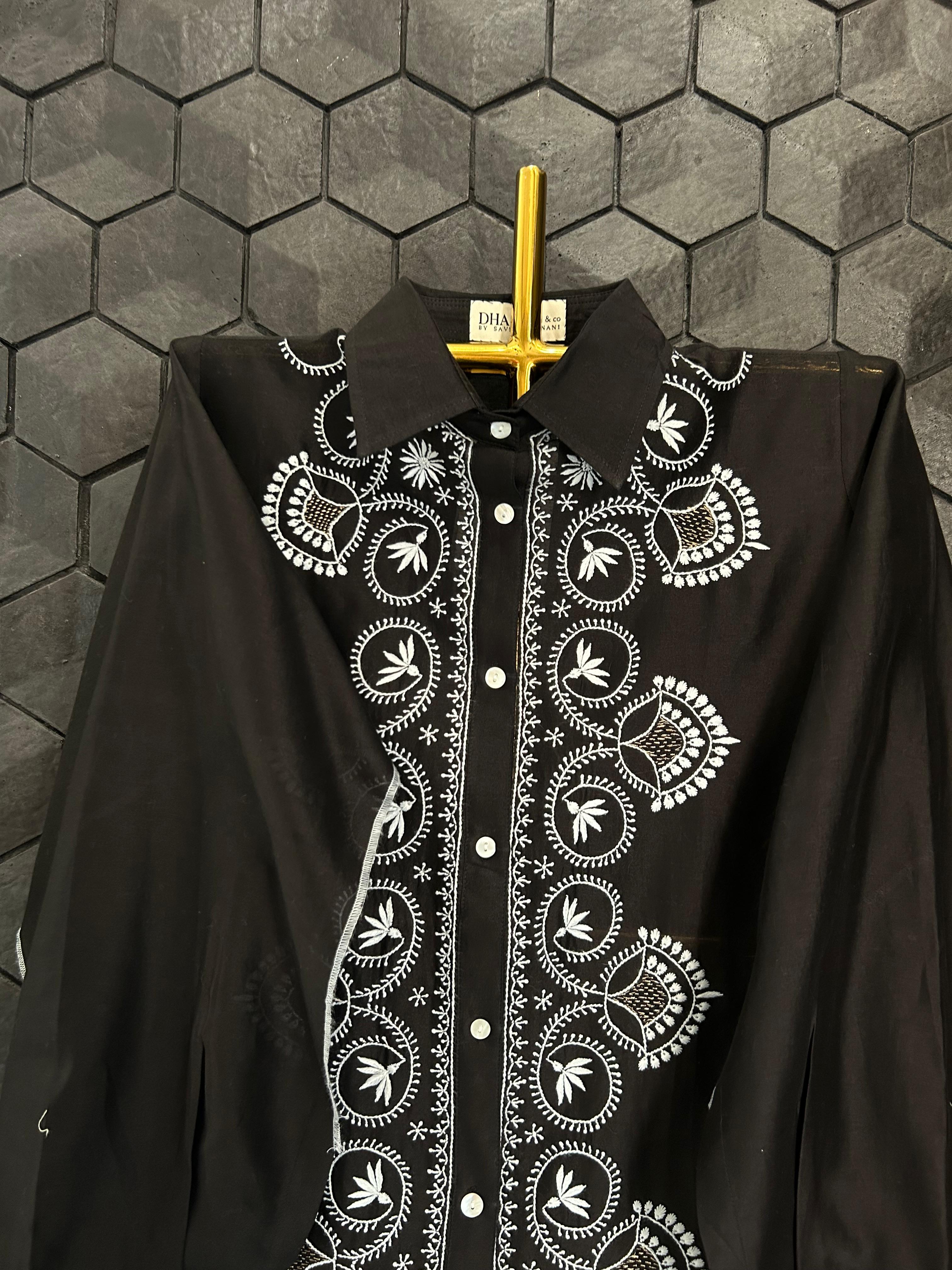 Black chanderi chikankari short shirt
