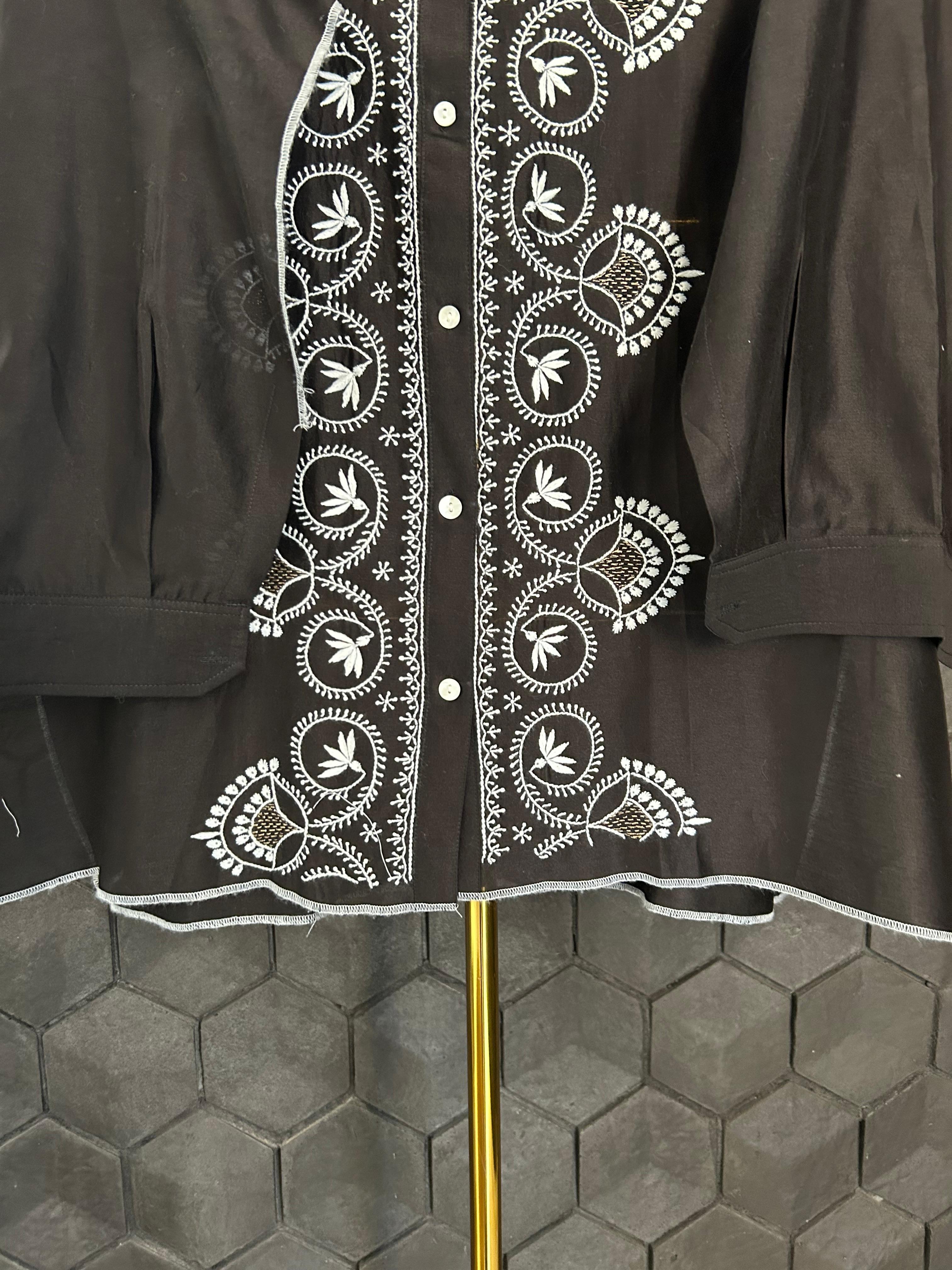 Black chanderi chikankari short shirt