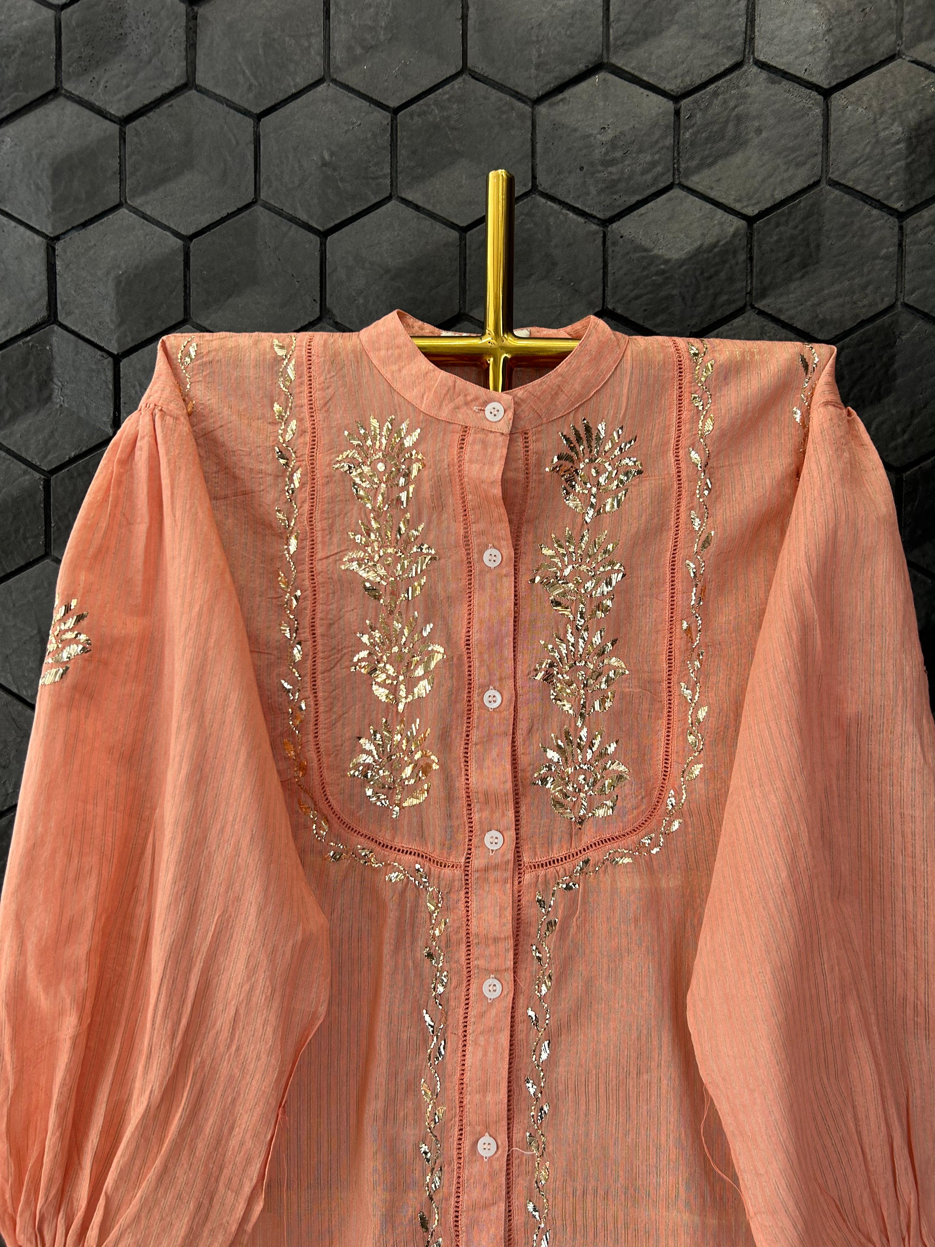 Peach tissue mukaish co-ord set