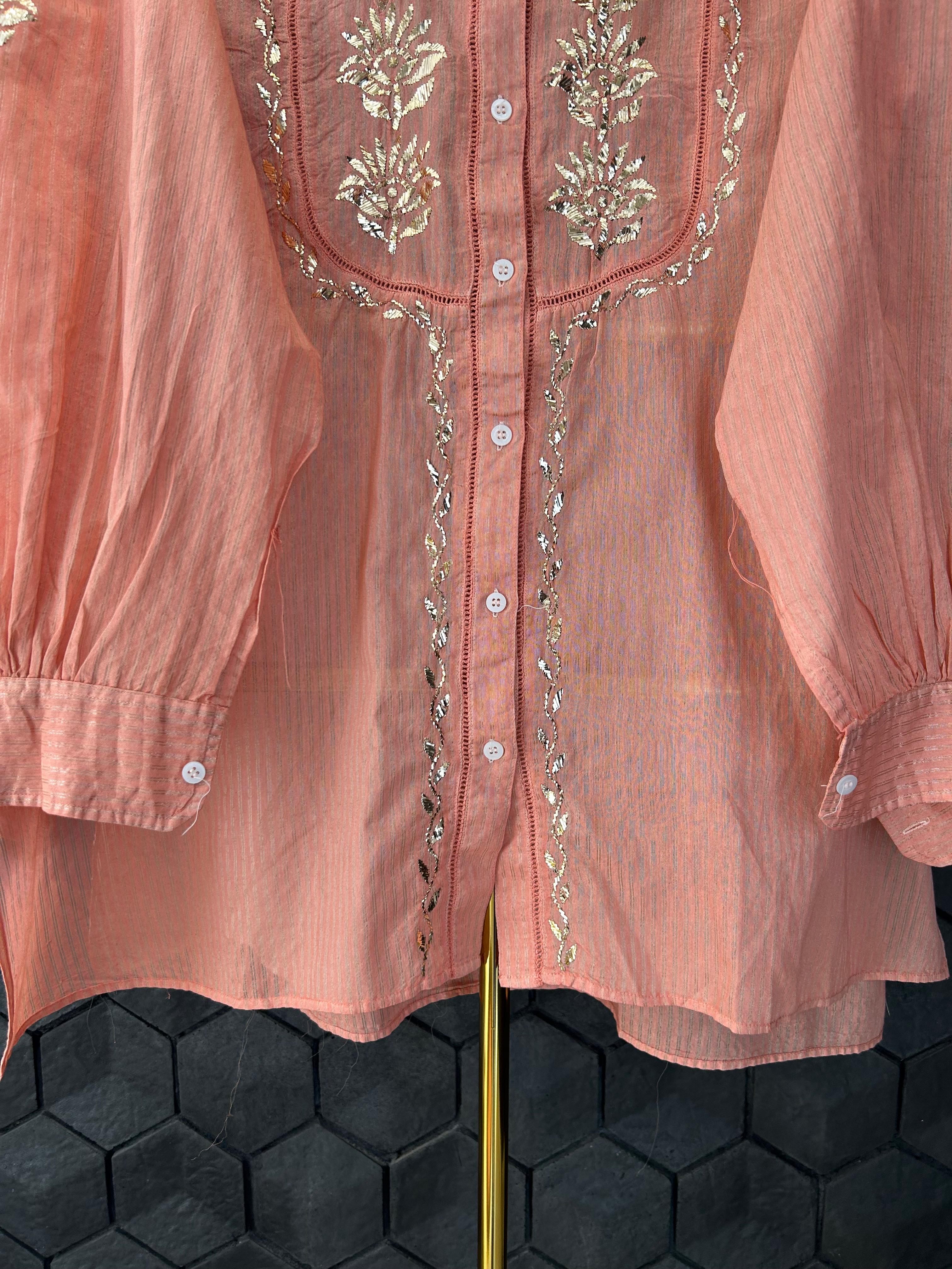 Peach tissue mukaish co-ord set