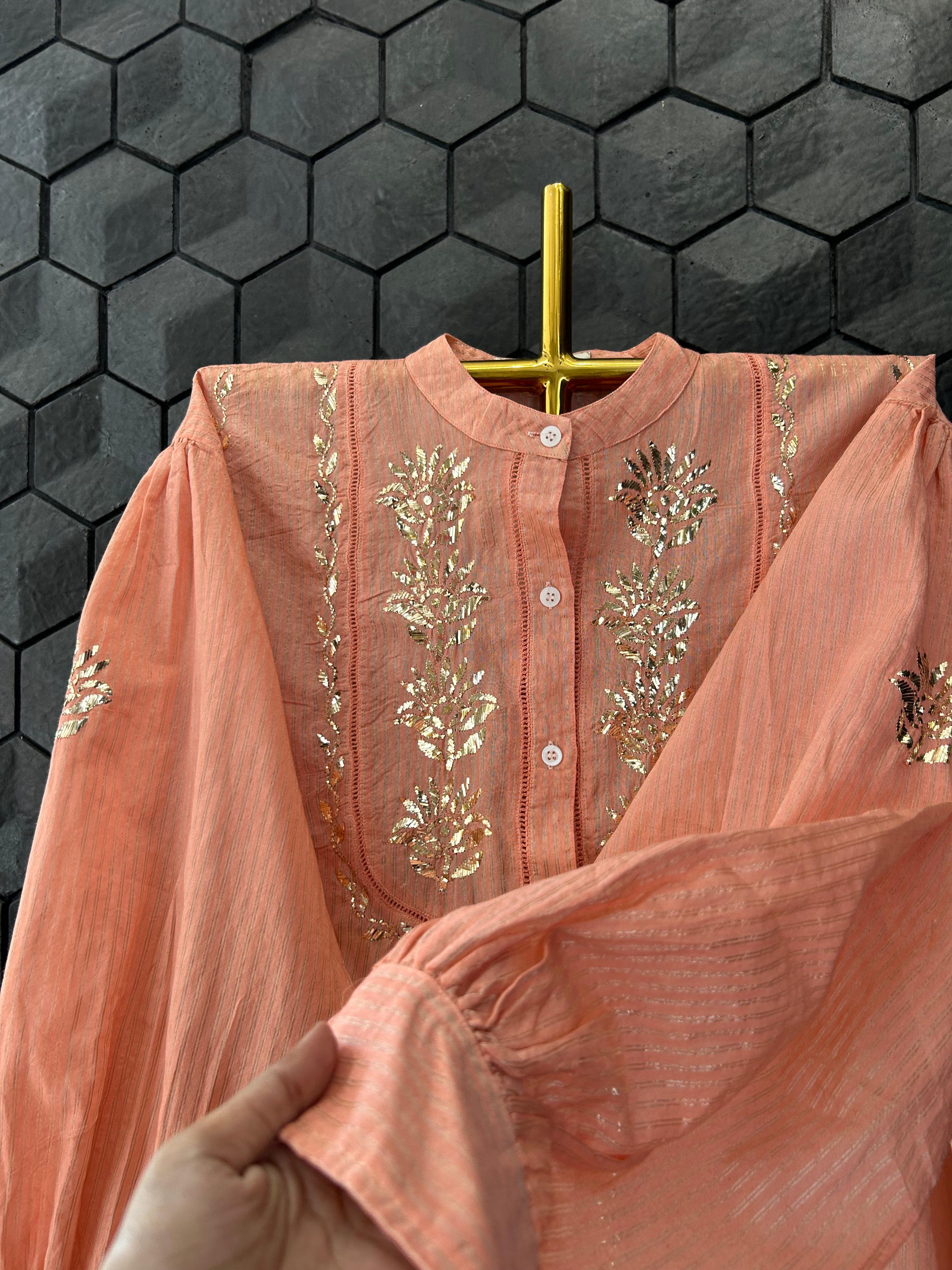 Peach tissue mukaish co-ord set