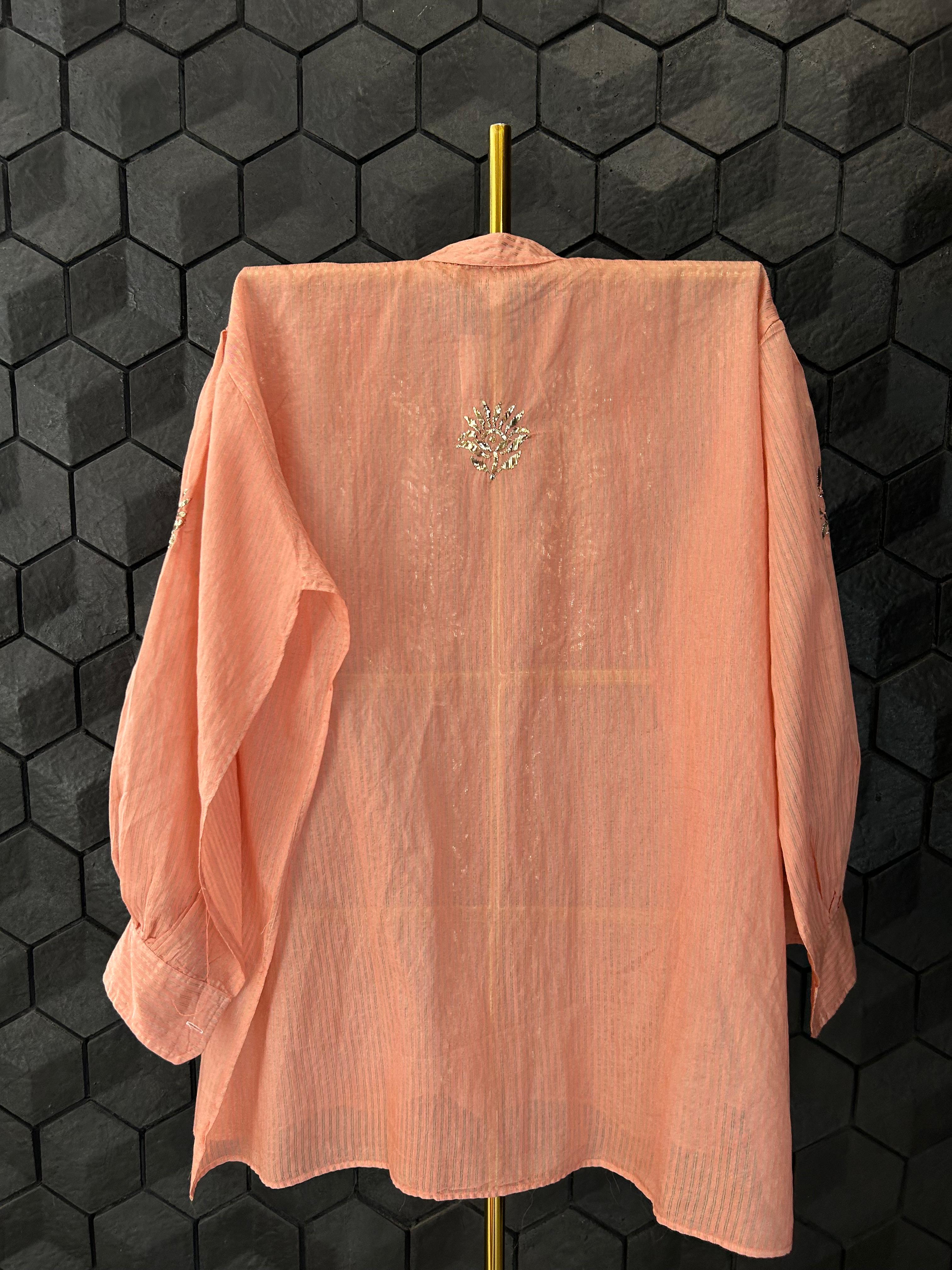 Peach tissue mukaish co-ord set