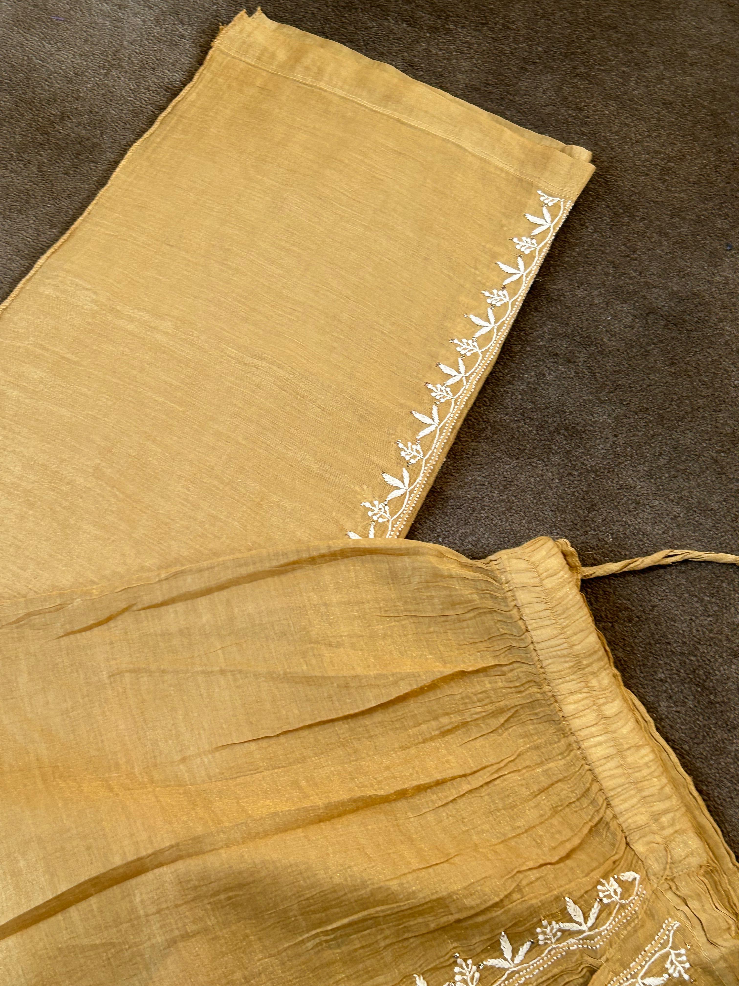 Mustard tissue chikankari co-ord set