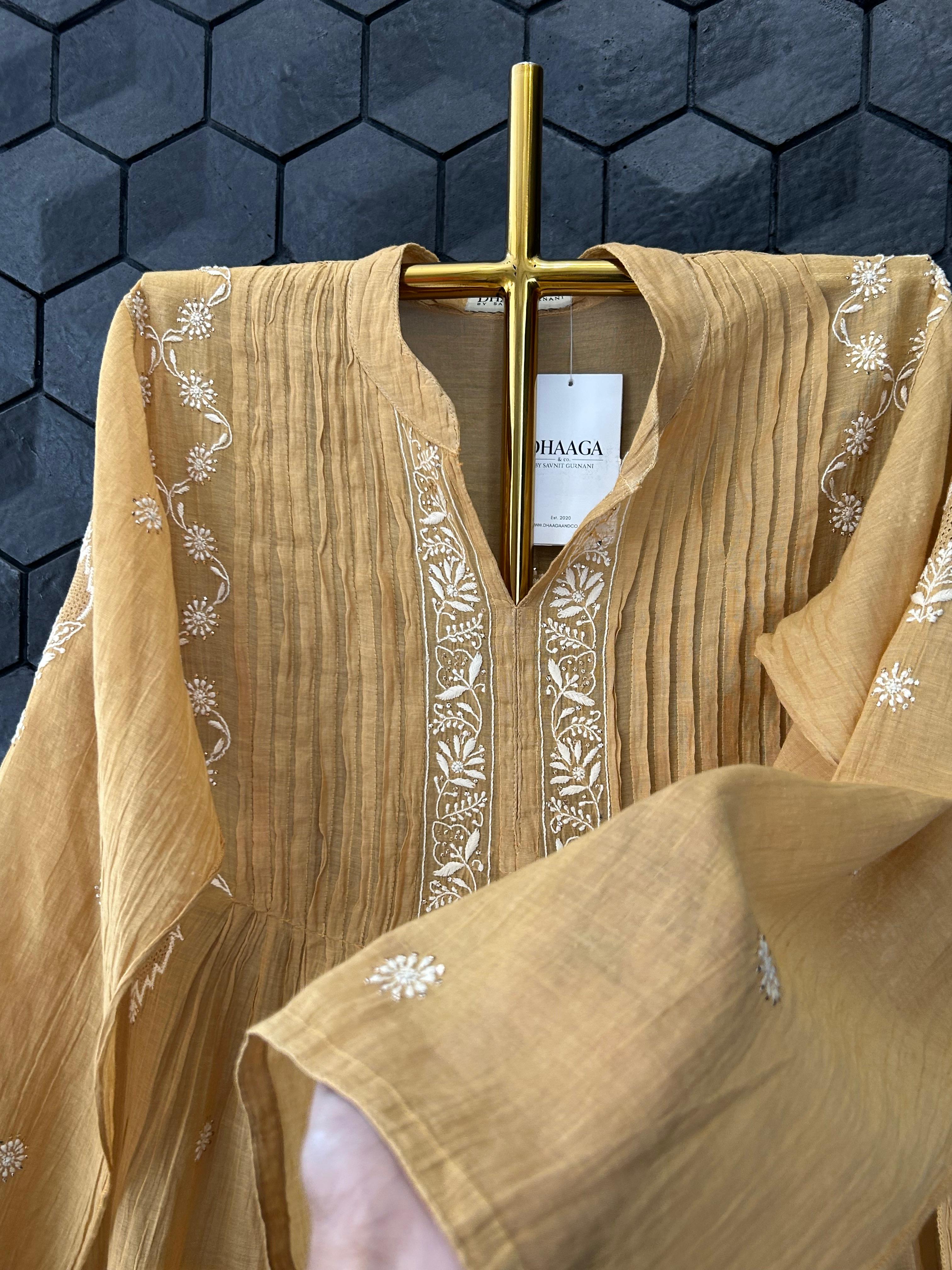 Mustard tissue chikankari co-ord set