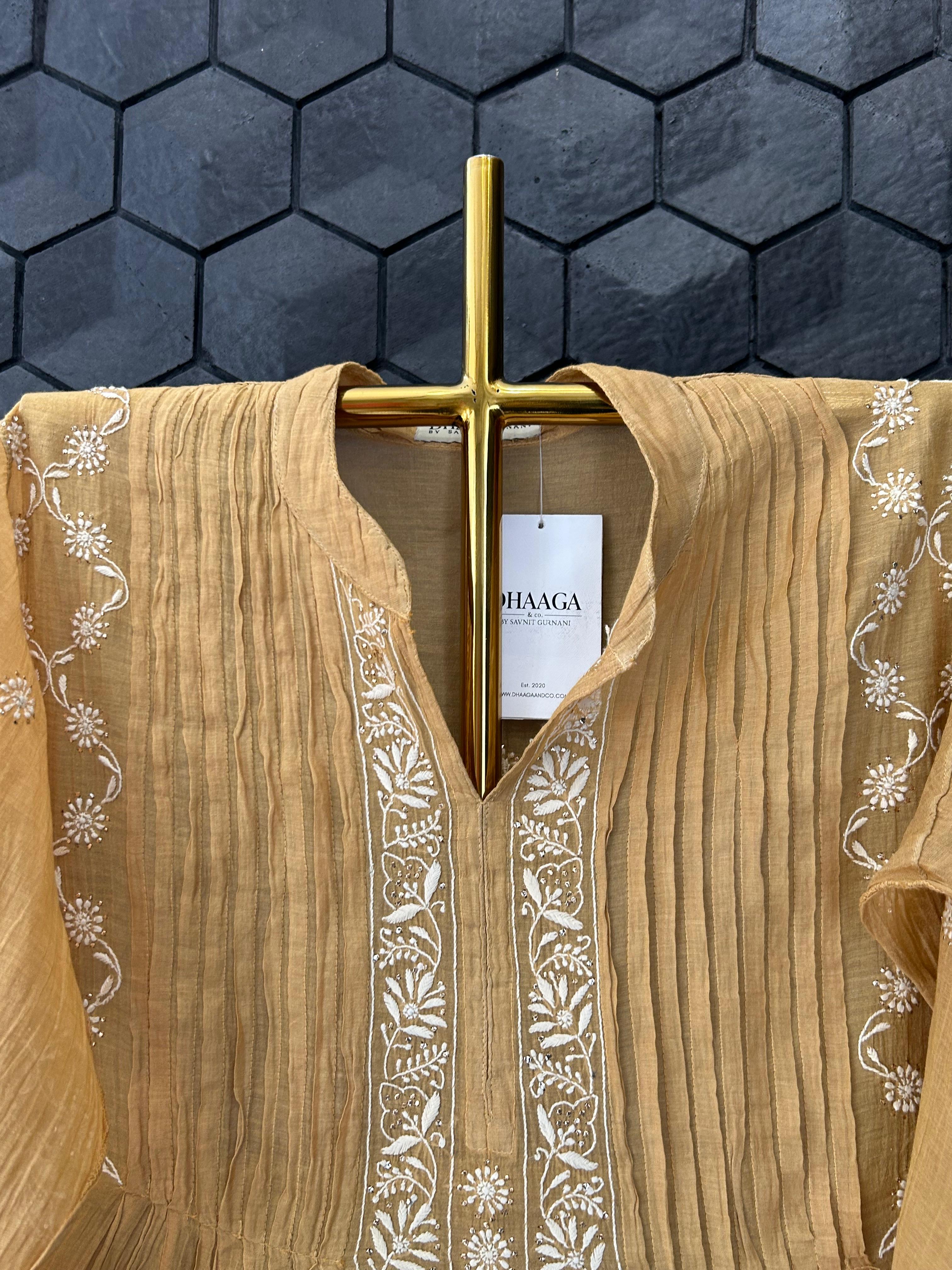 Mustard tissue chikankari co-ord set