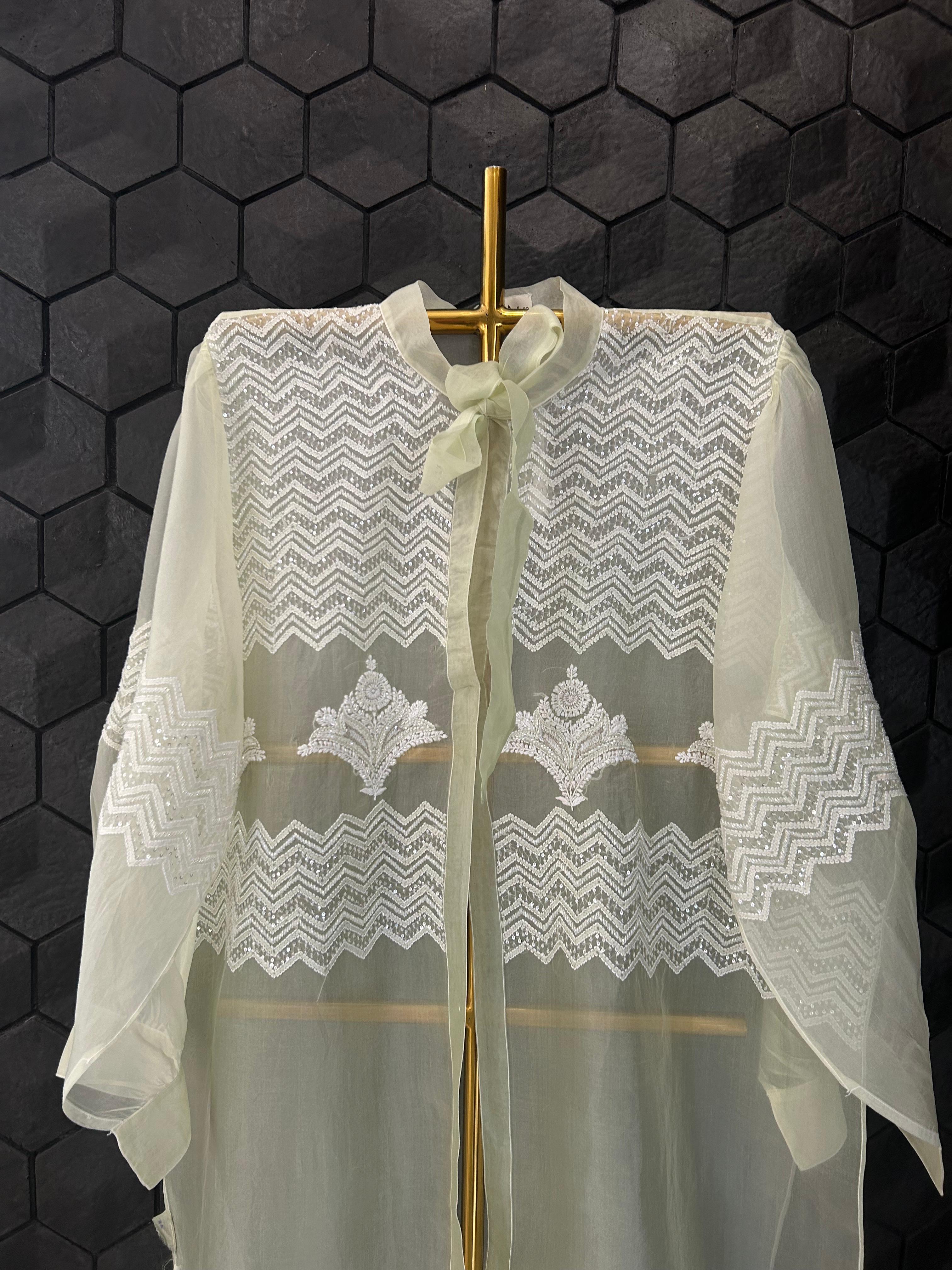 Green Organza Chikankari shirt
