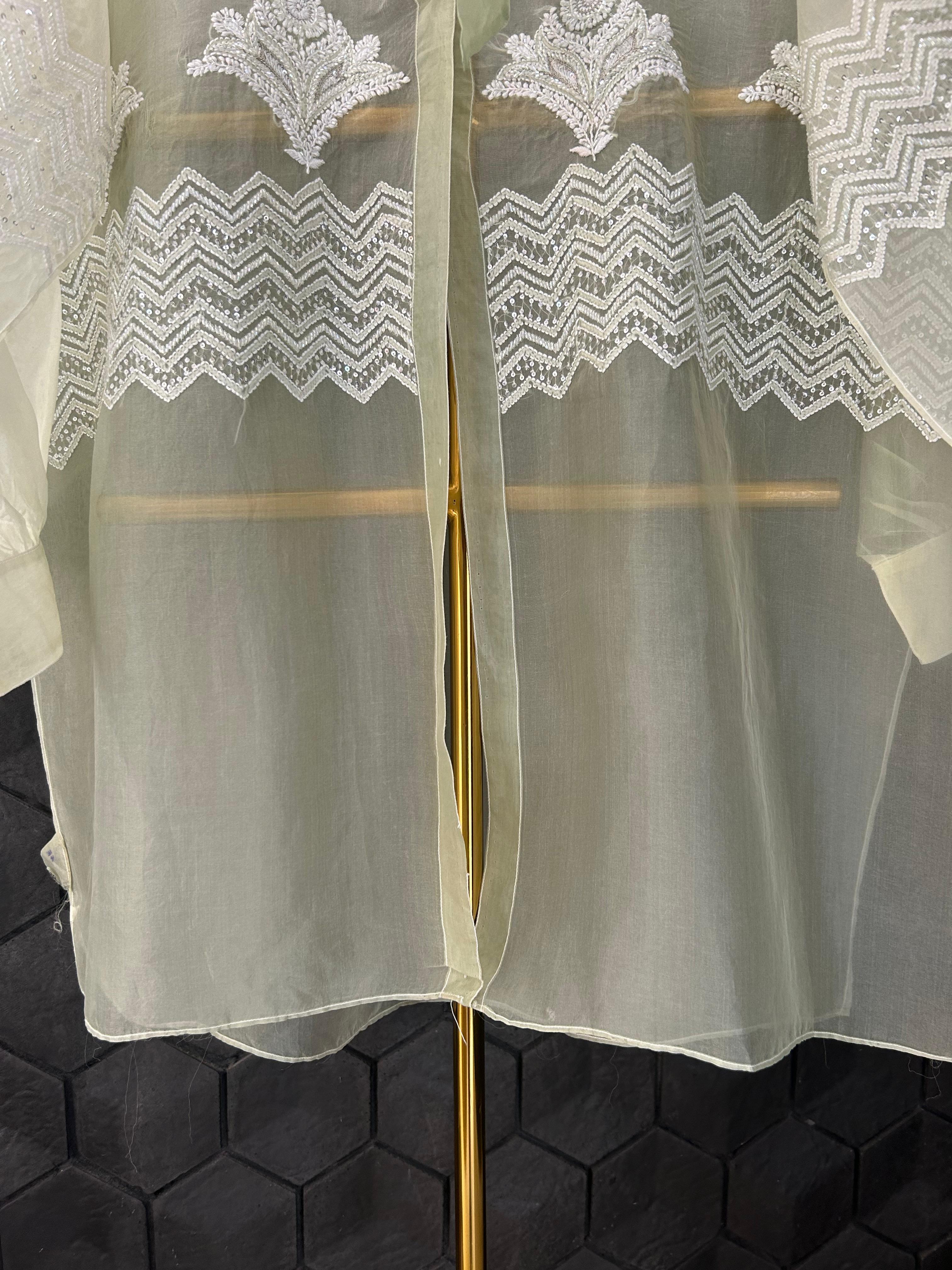 Green Organza Chikankari shirt