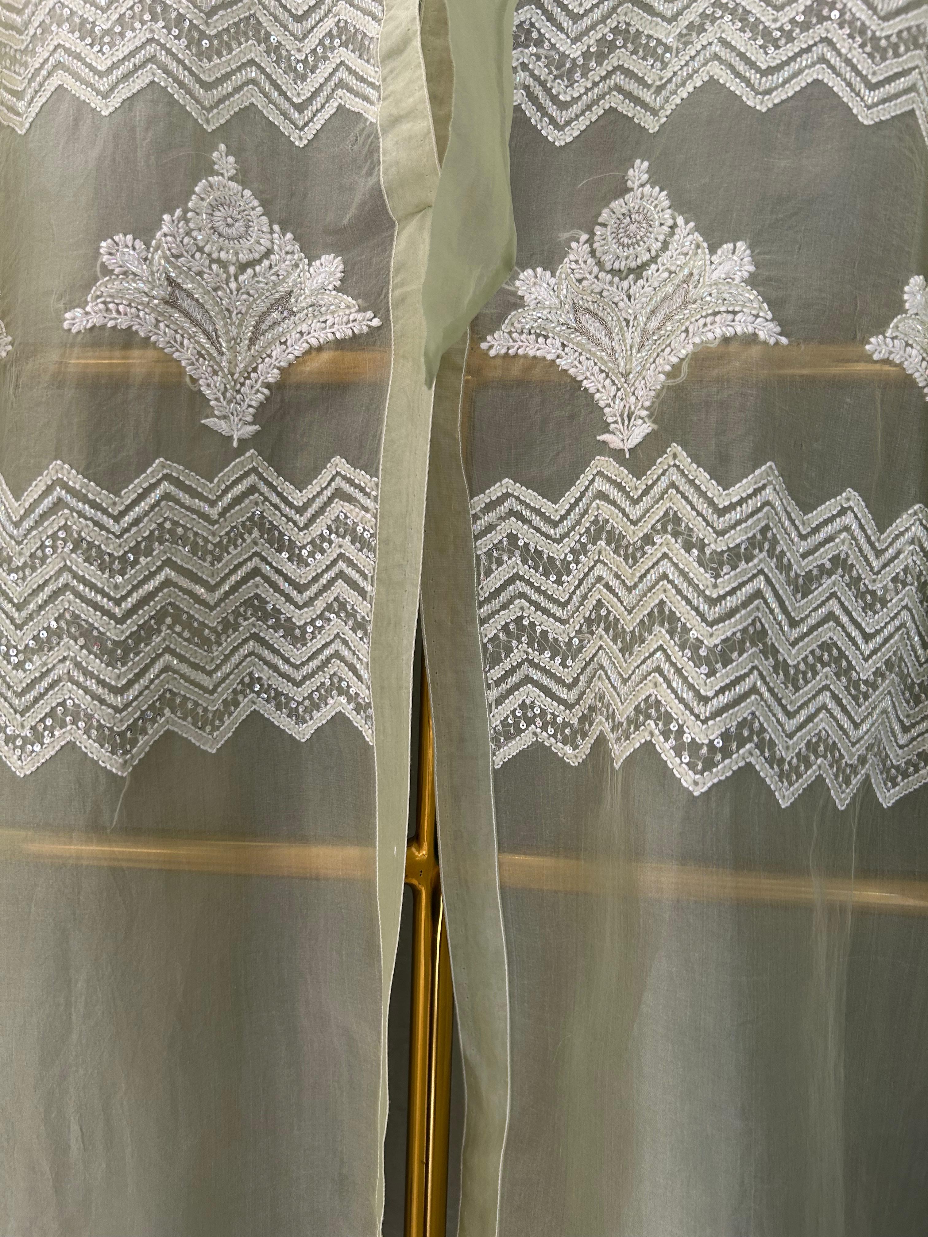 Green Organza Chikankari shirt