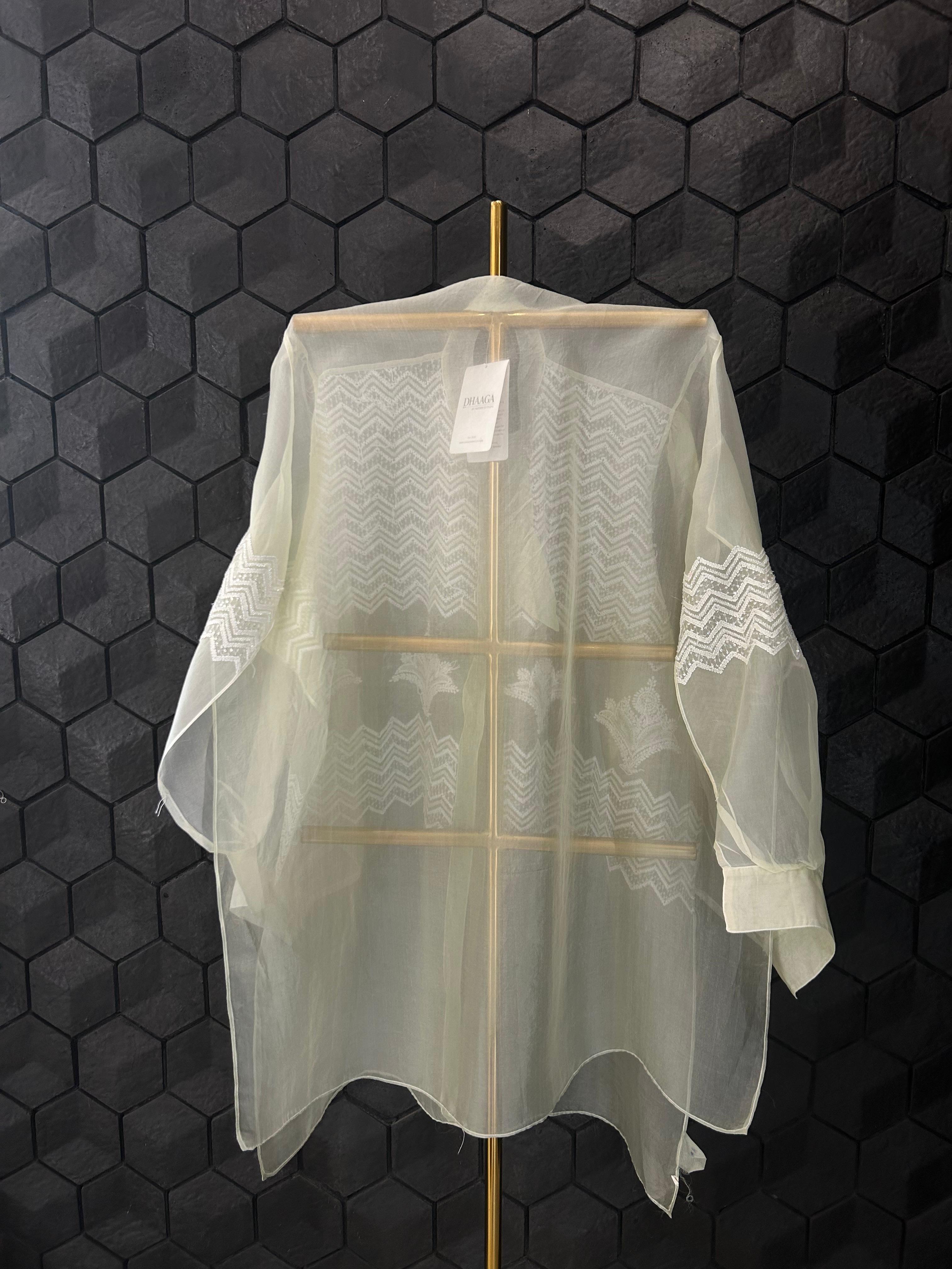 Green Organza Chikankari shirt
