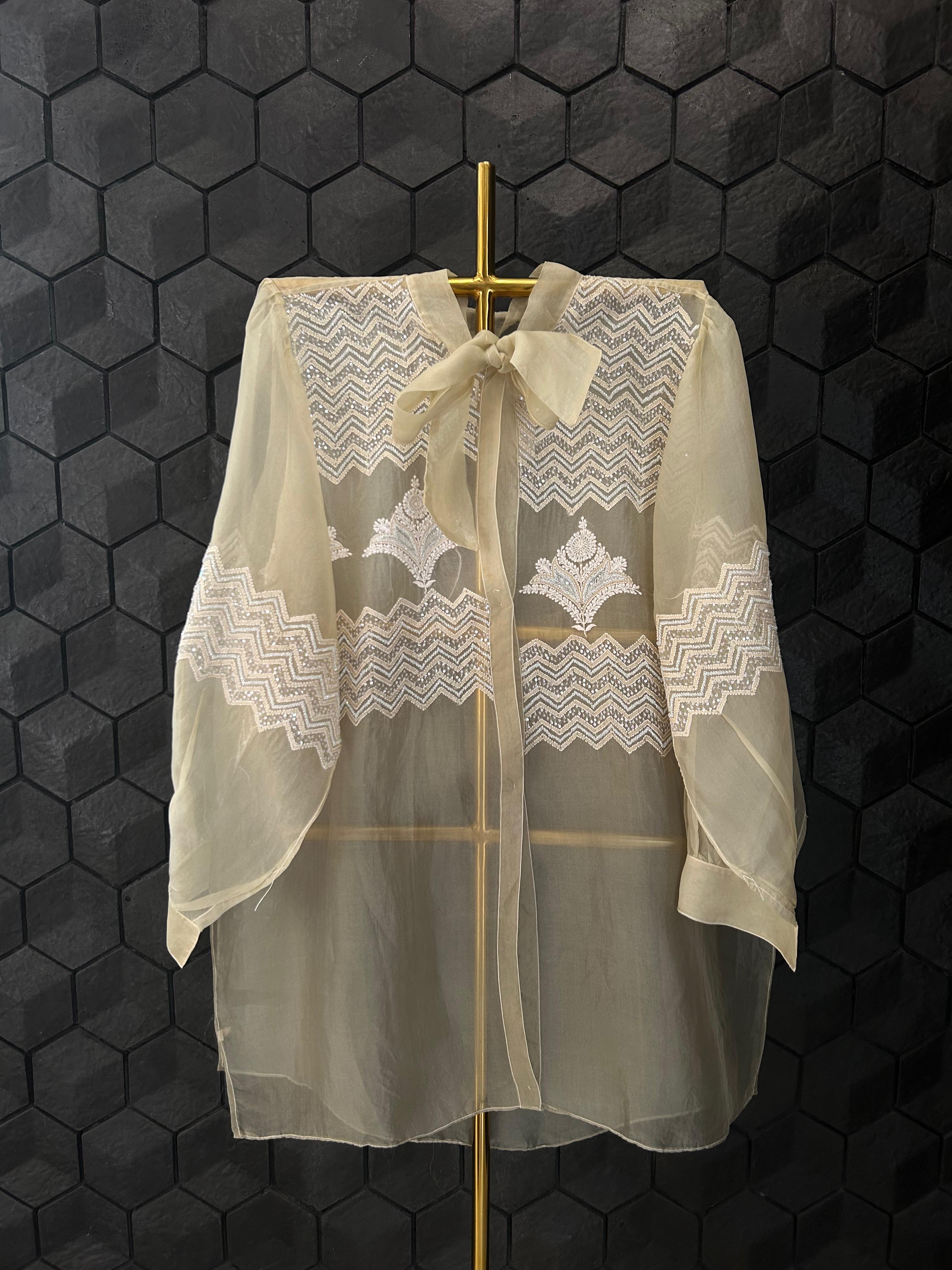Beige organza chikankari shirt