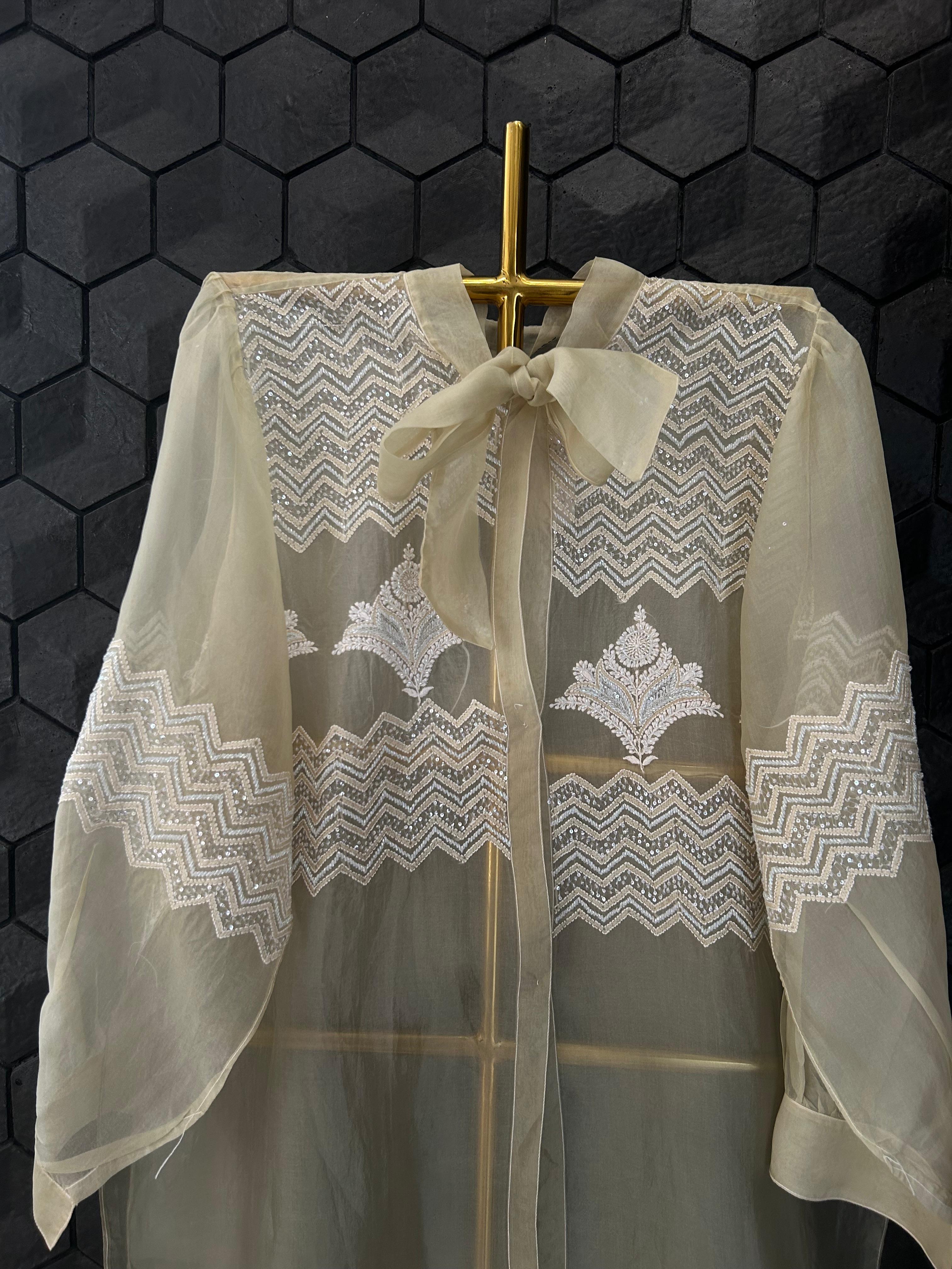 Beige organza chikankari shirt
